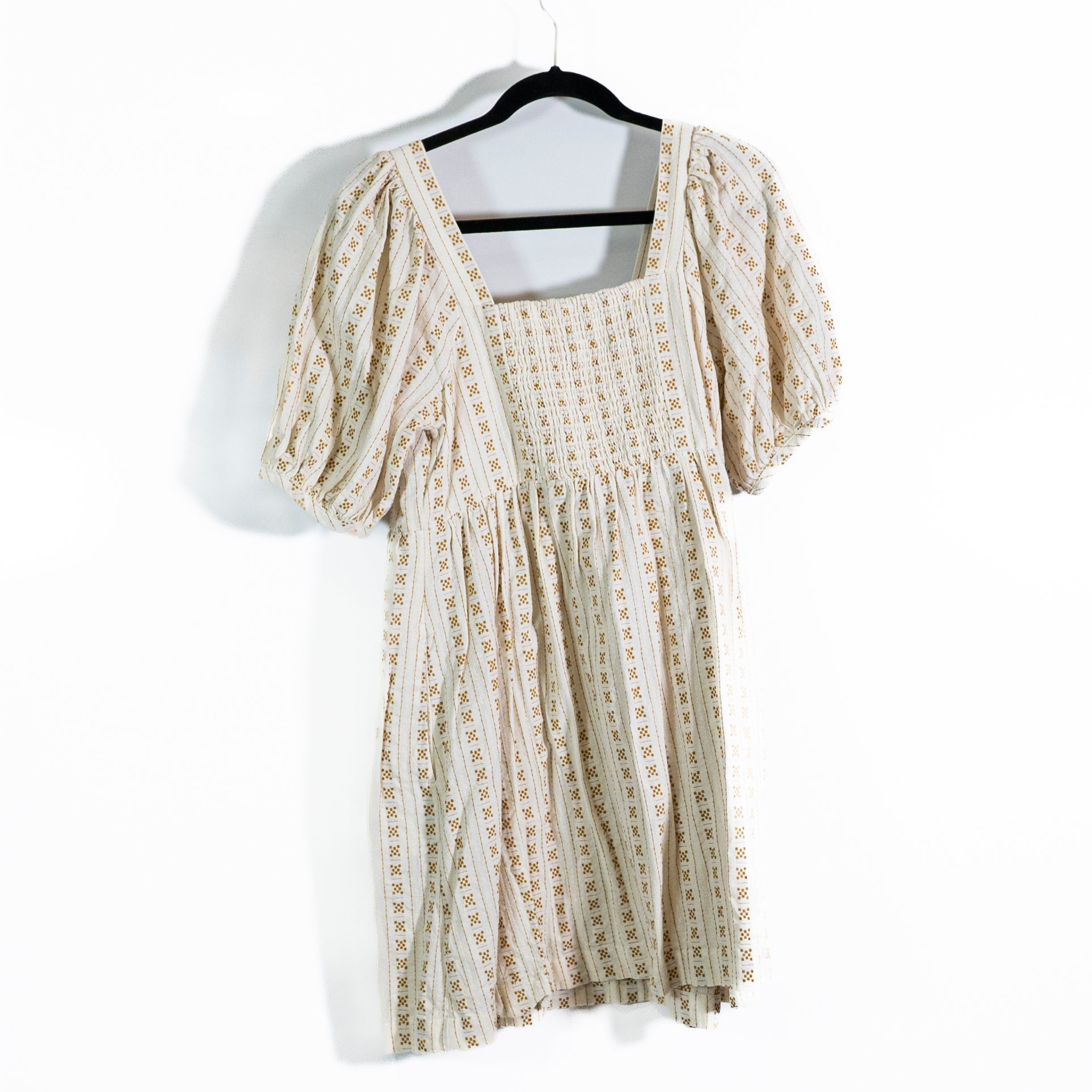 Madewell Cotton Square Neck Puff Short Sleeve Mini Dress In Jacquard Stripe S