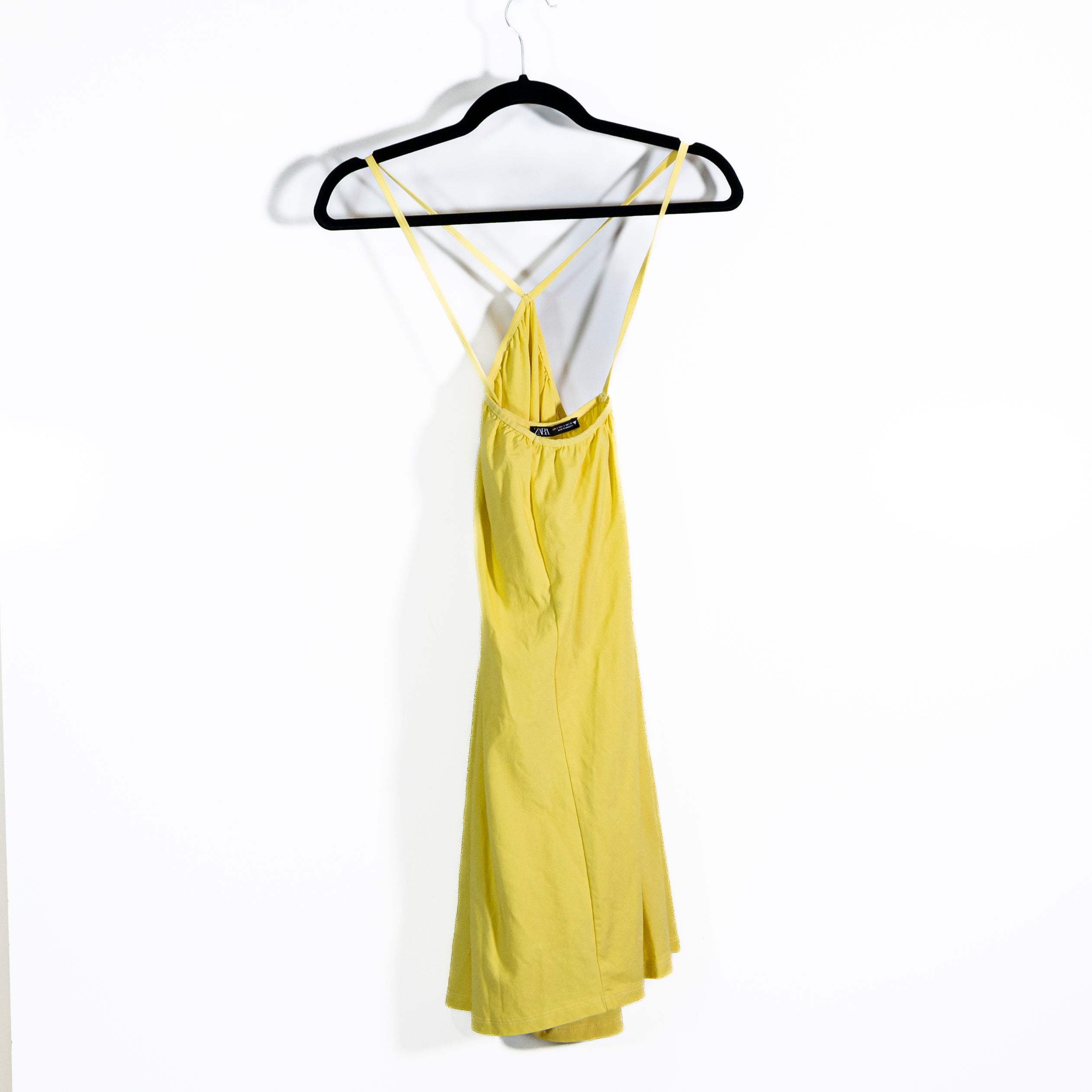 Zara Women's High Neck Cross Strap Back Sleeveless Mini Tank Dress Yellow Small