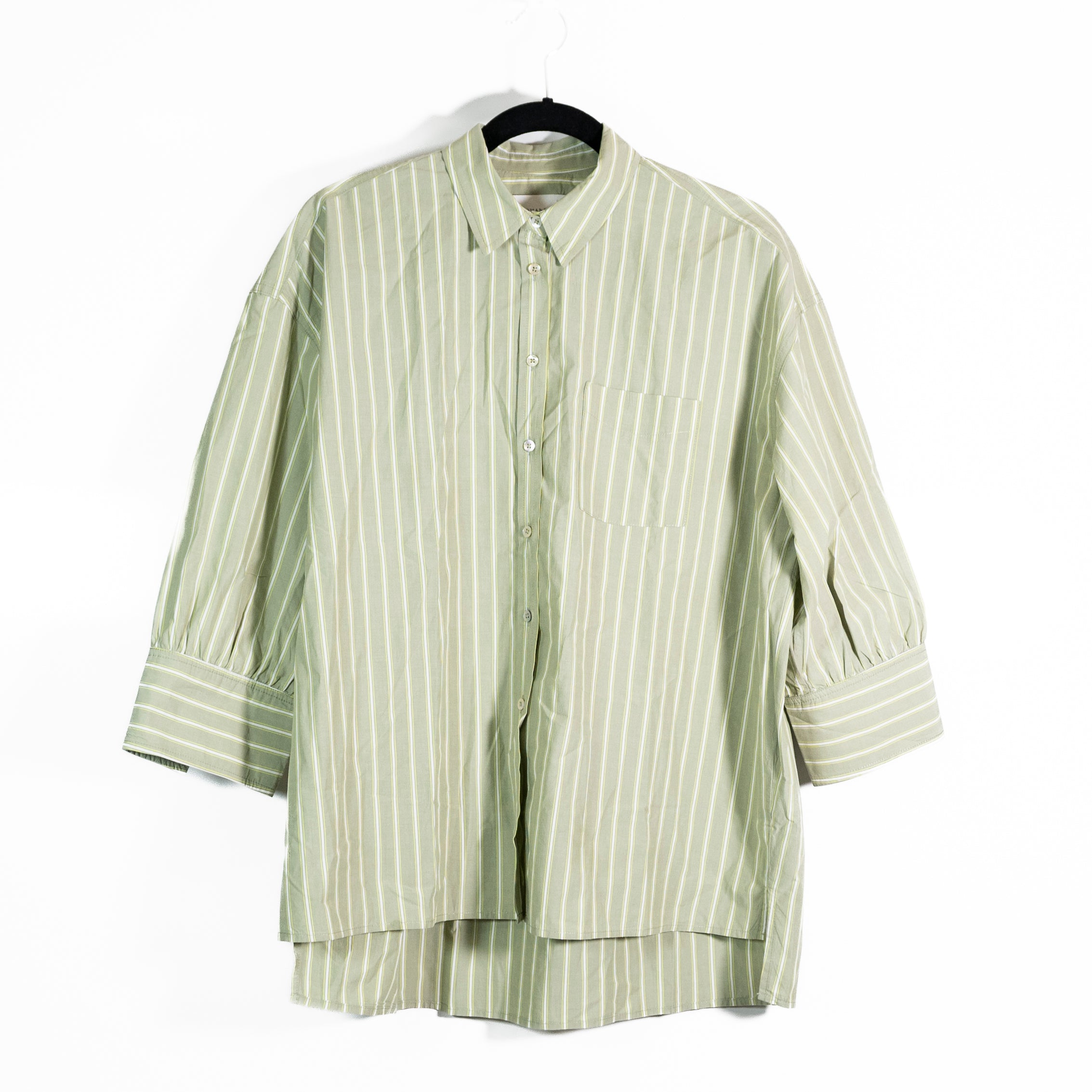 Pomander Place Adair Cotton Poplin Collared Button Front Stripe Boyfriend Shirt