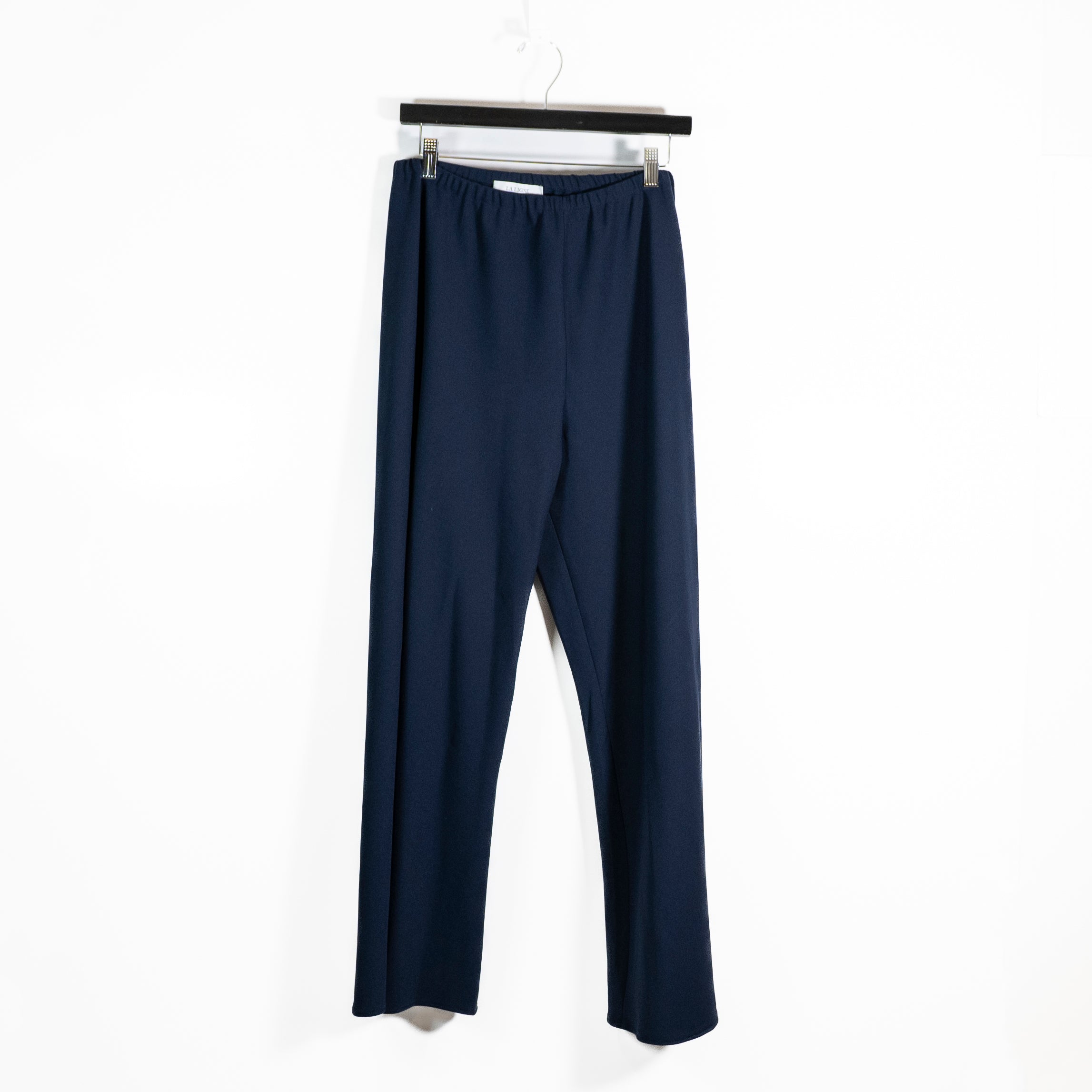 La Ligne Women's Straight Leg Mid Rise Pull On Trouser Pants Navy Blue Medium