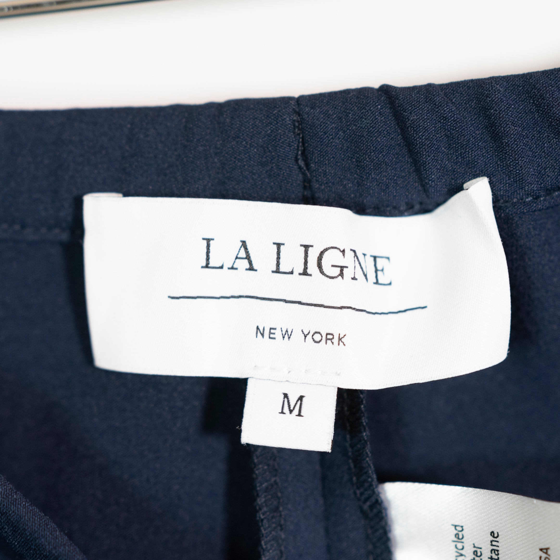 La Ligne Women's Straight Leg Mid Rise Pull On Trouser Pants Navy Blue Medium