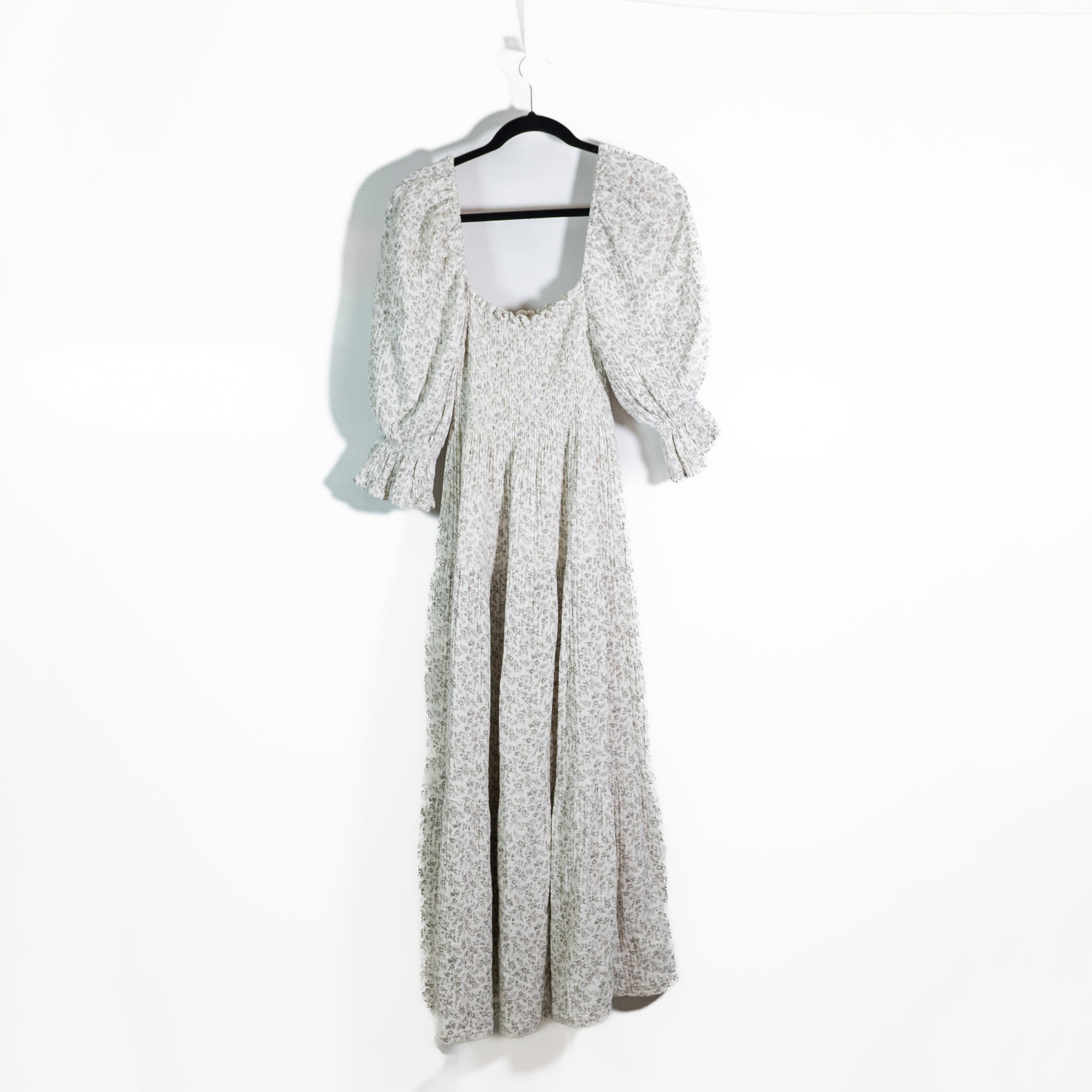 Nothing Fits But Kiko Cotton Modal Stretch Knit Smocked Tiered Maxi Dress Small