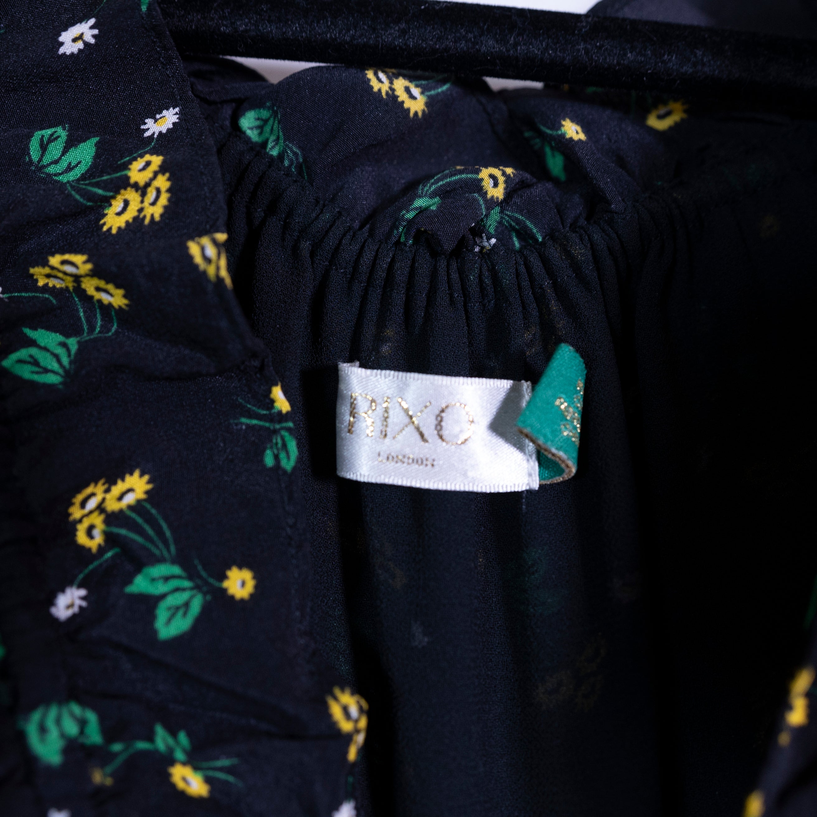 Rixo Silk Chiffon Green Yellow Floral Flower Print Pattern Midi Dress Small