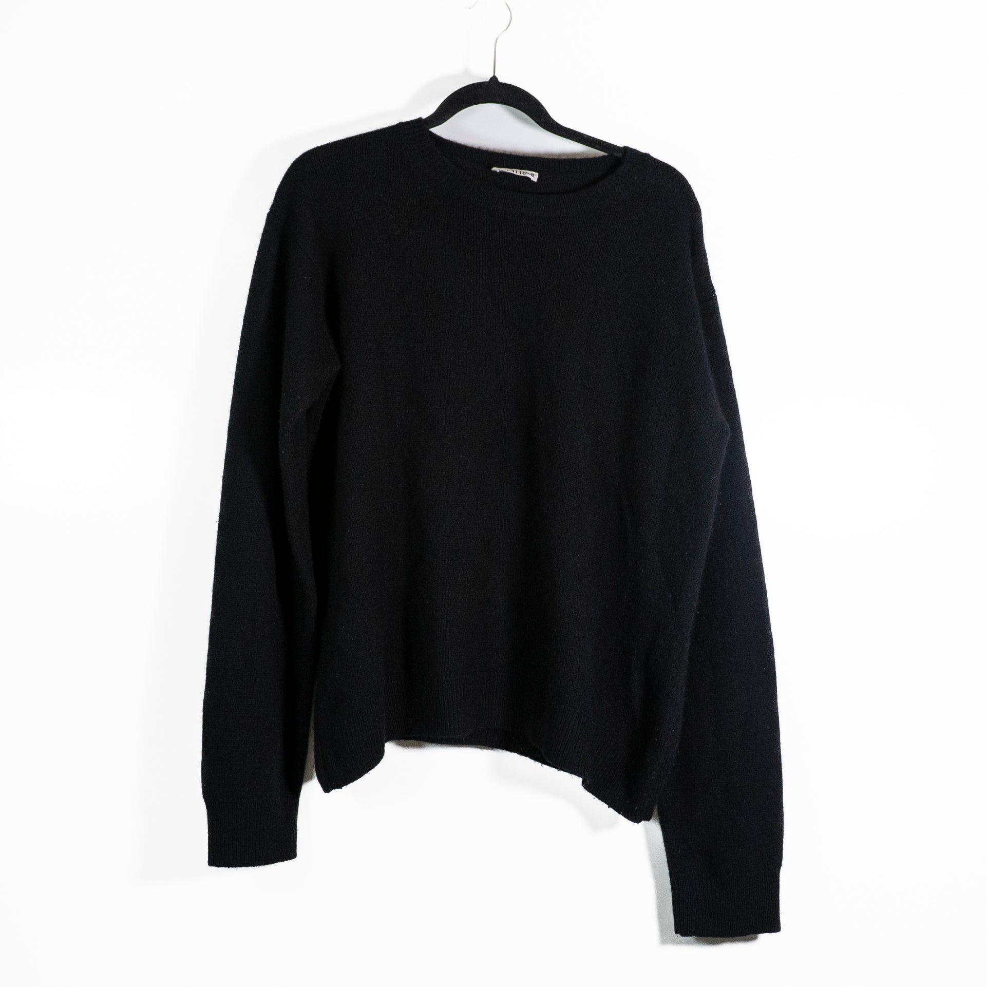 Eterne 100% Cashmere Knit Stretch Crew Neck Pullover Sweater Black XS/S