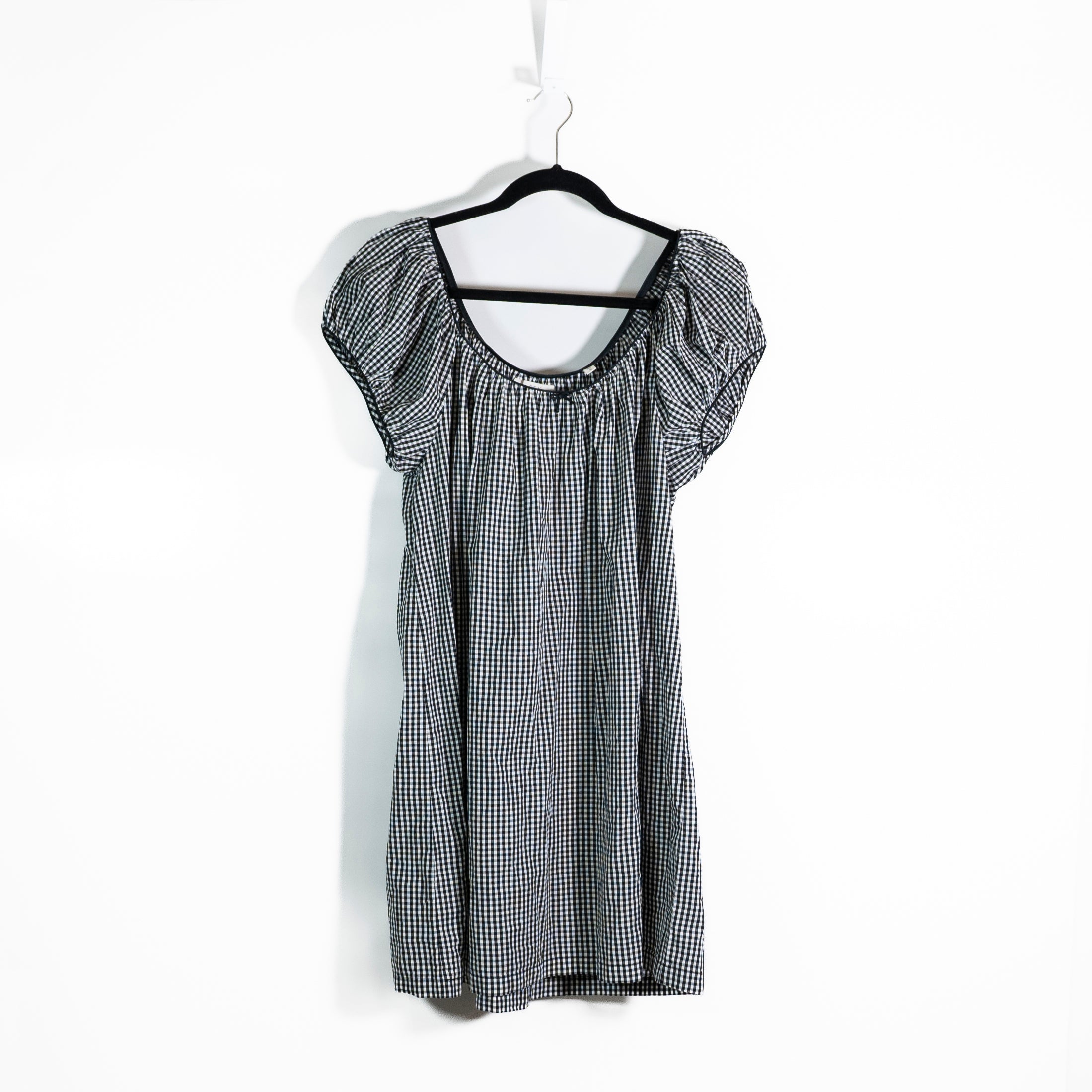 Doen Julia Organic Cotton Noir La Maddalena Gingham Print Pullover Mini Dress M
