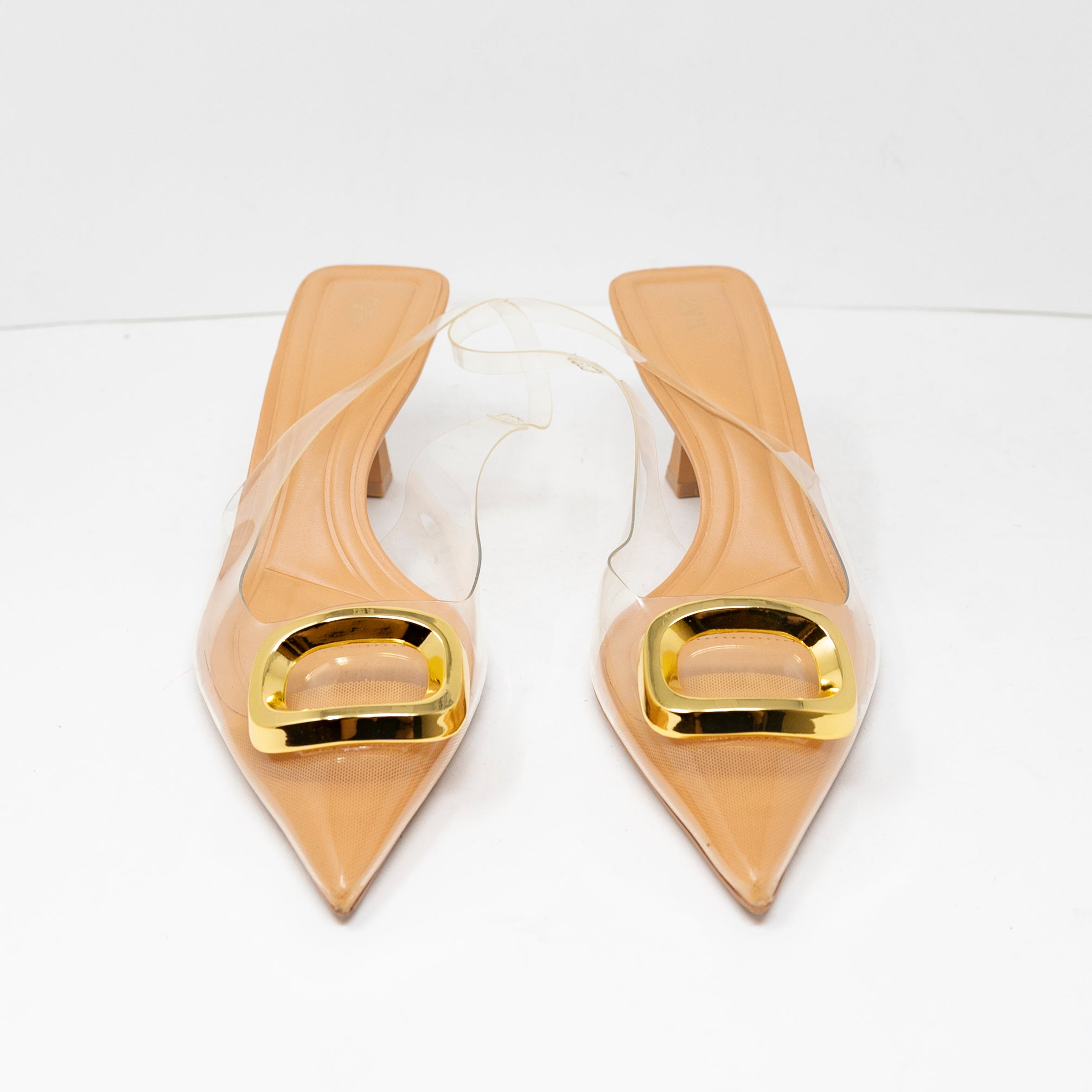 Zara Geometric Adornment Clear Strap Pointed Toe Slingback Pumps Heels Shoes 11