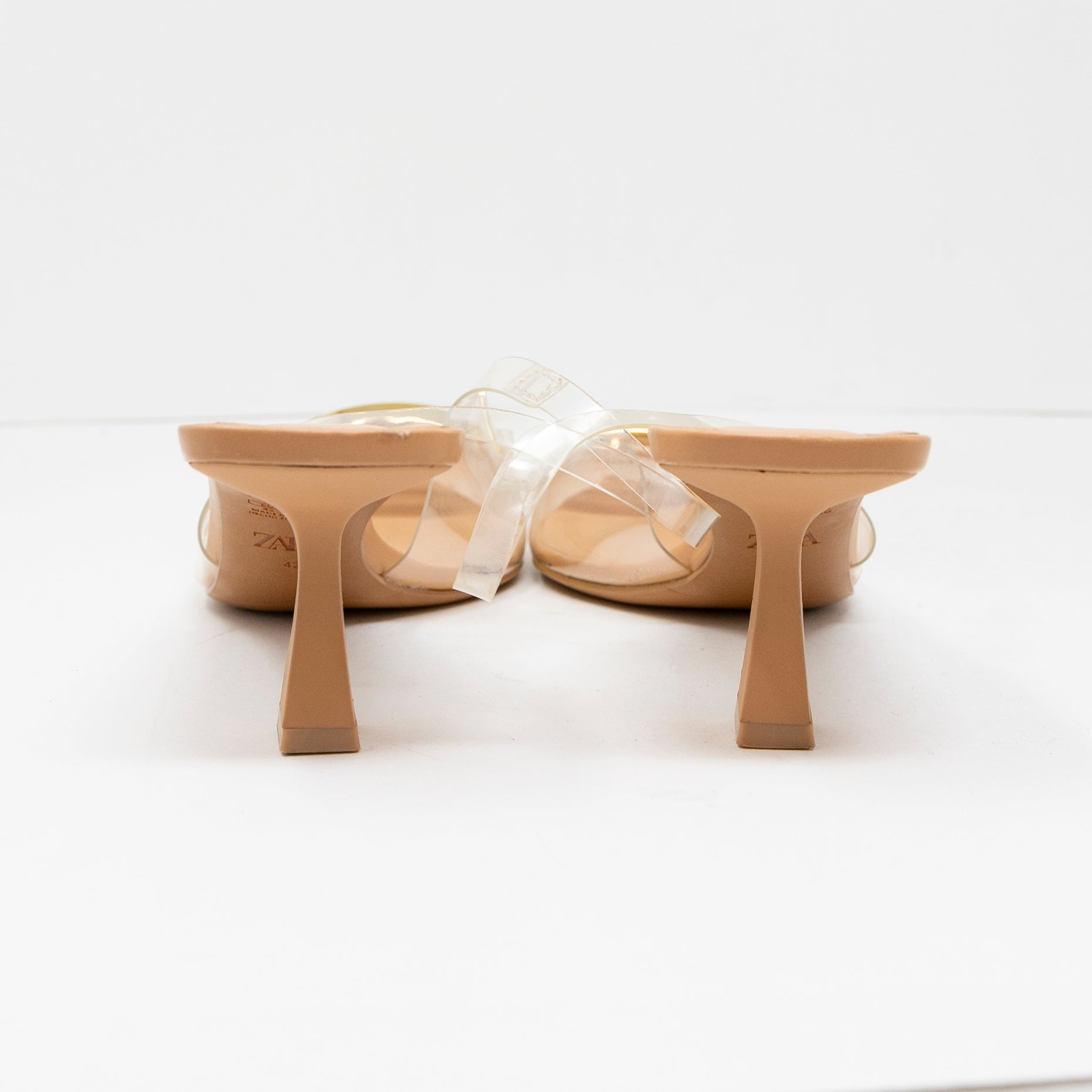 Zara Geometric Adornment Clear Strap Pointed Toe Slingback Pumps Heels Shoes 11