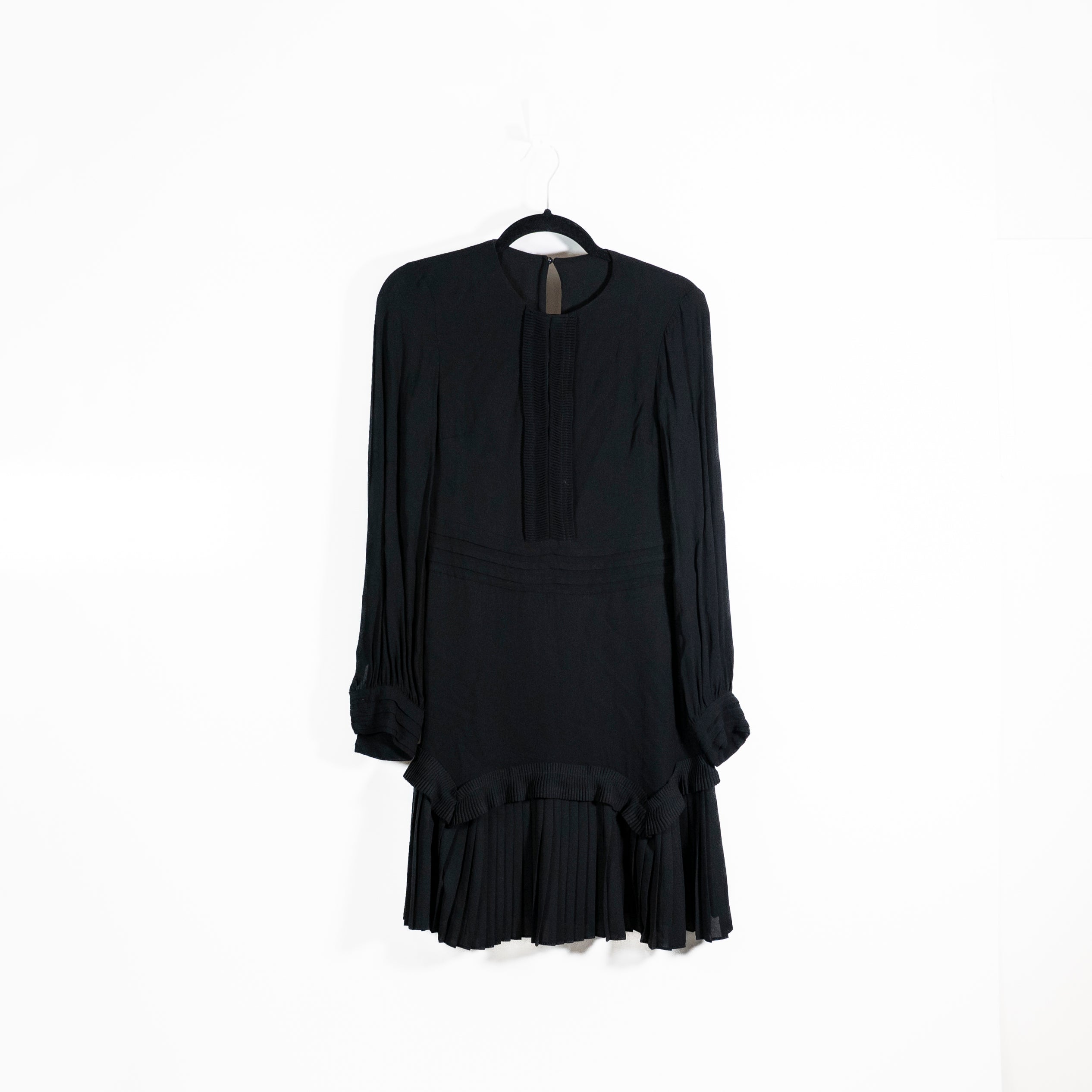 Reiss Women's Black Chiffon Long Sleeve Pullover Mini Ruffle Cocktail Dress S