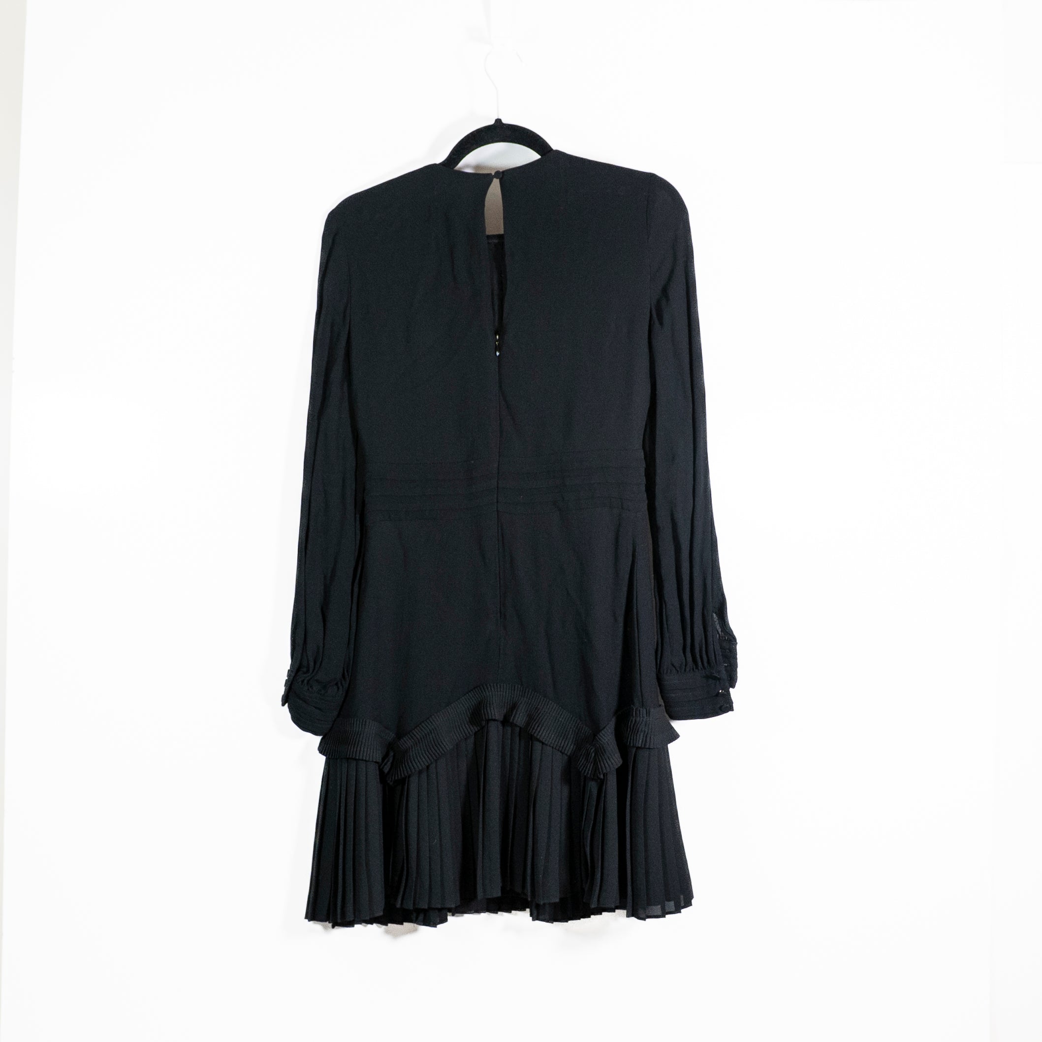 Reiss Women's Black Chiffon Long Sleeve Pullover Mini Ruffle Cocktail Dress S