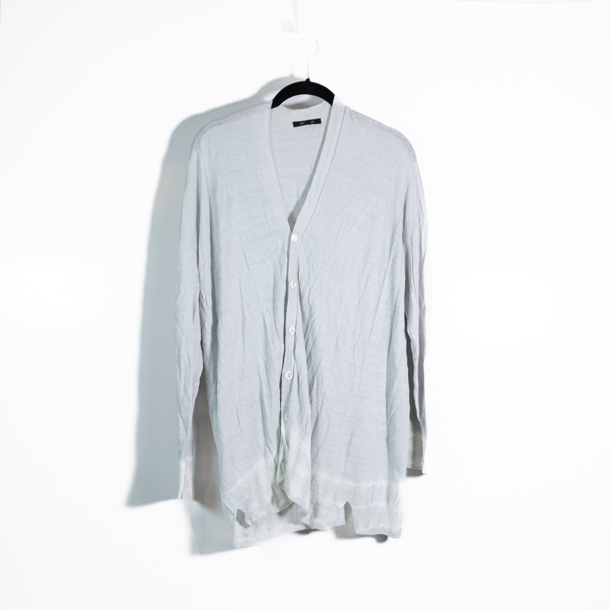Pas De Calais Lightweight Linen Knit V Neck Button Front Cardigan Sweater Blue S
