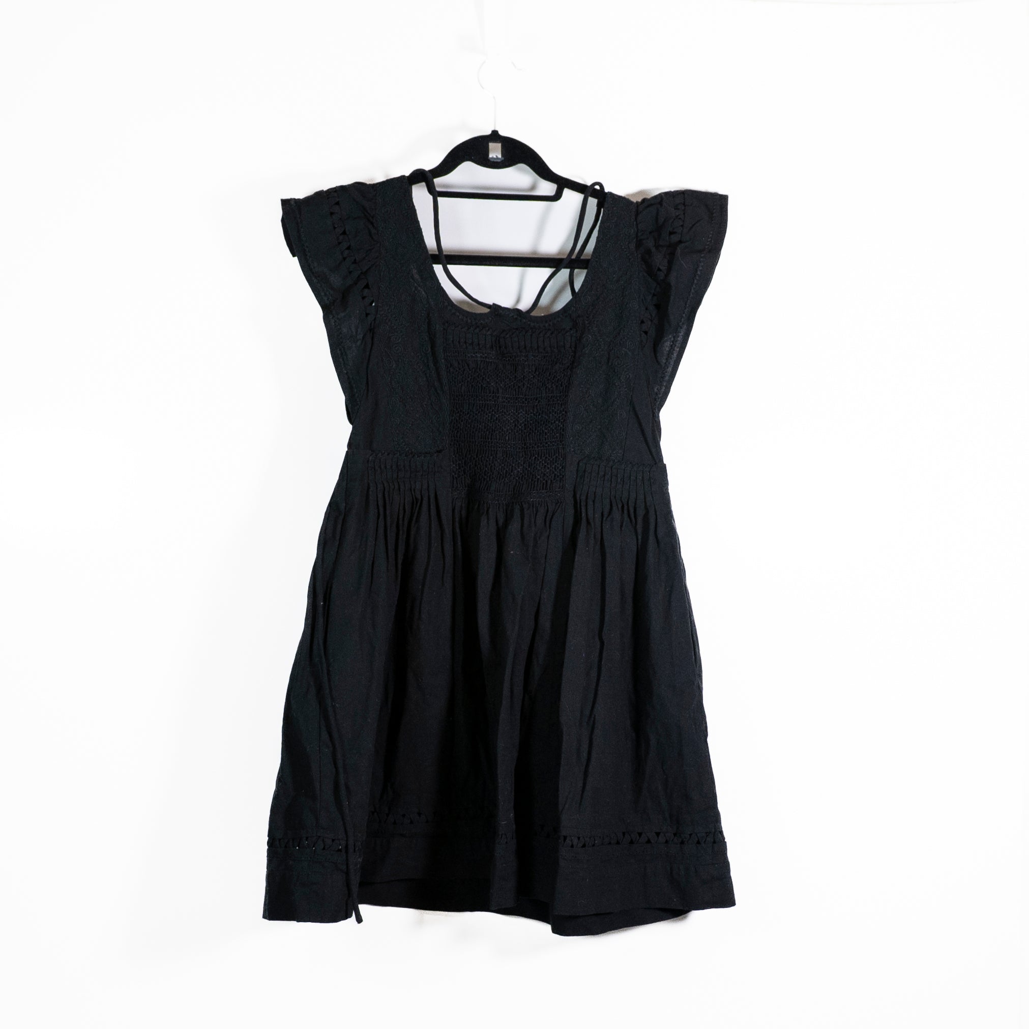 Sea New York Cotton Pin Tuck Pleated Ruffle Short Sleeve Mini Dress Black XXS