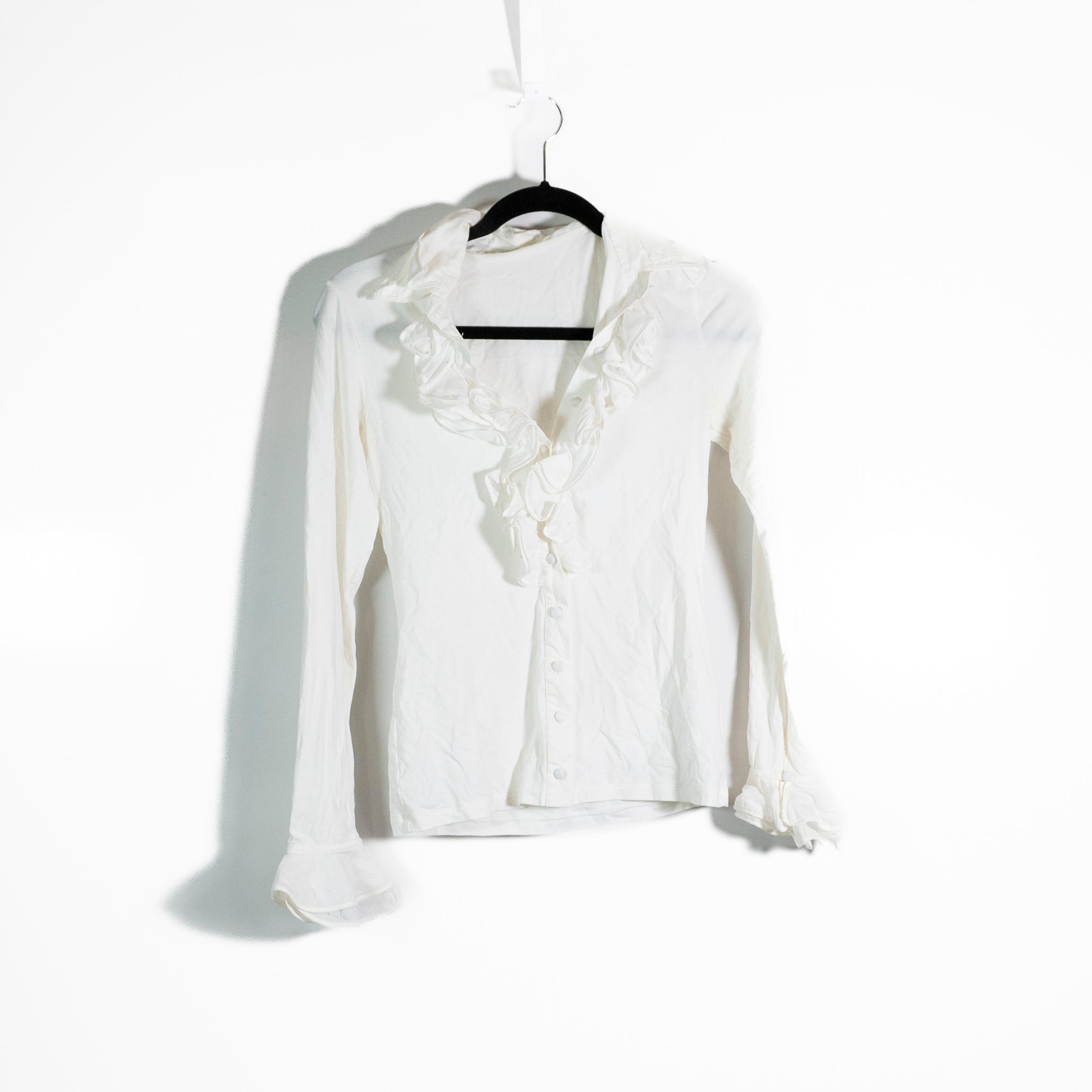 Anne Fontaine Patsy Cotton Stretch Ruffle Collar Button Front Blouse Shirt White