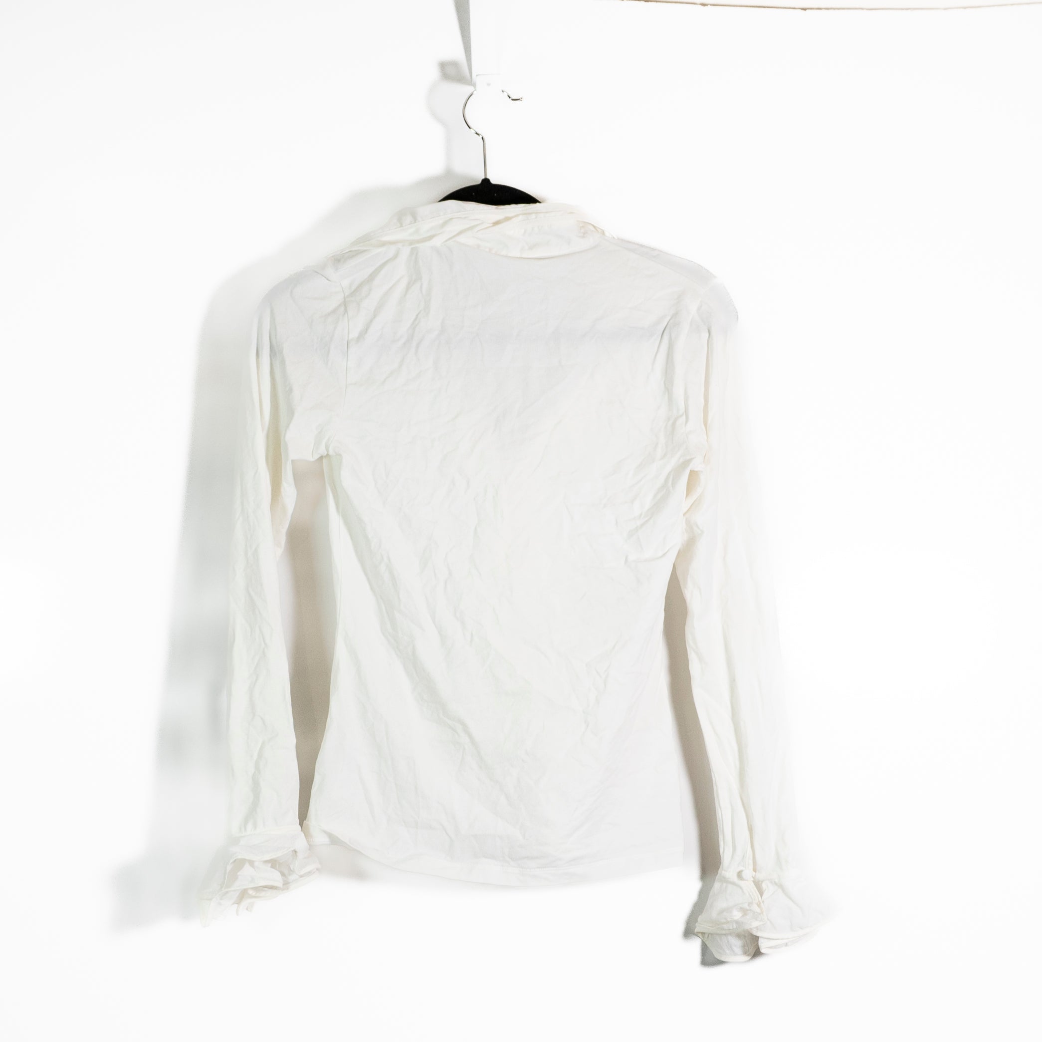 Anne Fontaine Patsy Cotton Stretch Ruffle Collar Button Front Blouse Shirt White