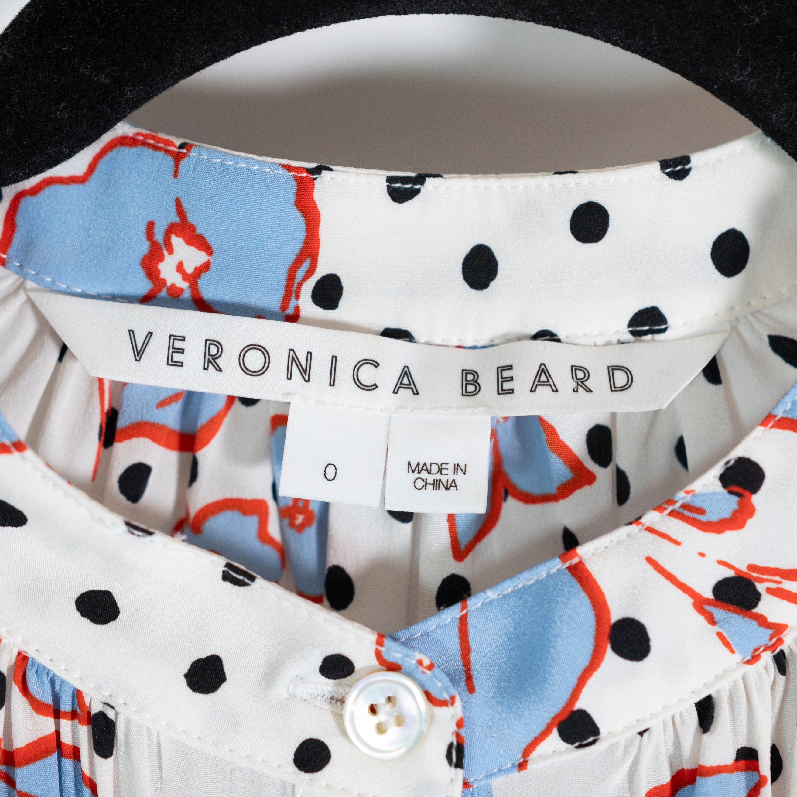 Veronica Beard Ashlynn Silk Chiffon Stretch Long Sleeve Blouse Shirt White Multi