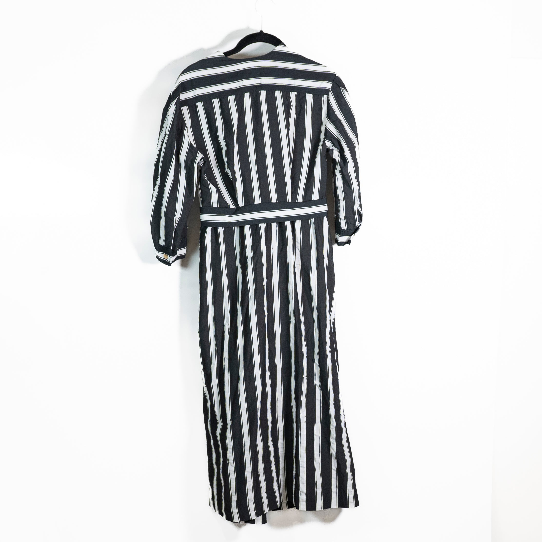 Sandro Black White Asymmetrical Stripe Button Midi Shirt Dress Small