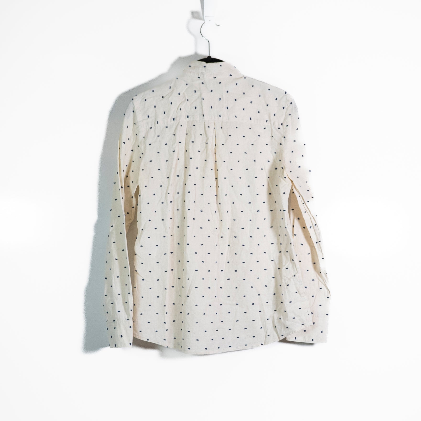 Sezane Tomboy Cotton Collared Linen Button Down Shirt Blue Swiss Dot Small