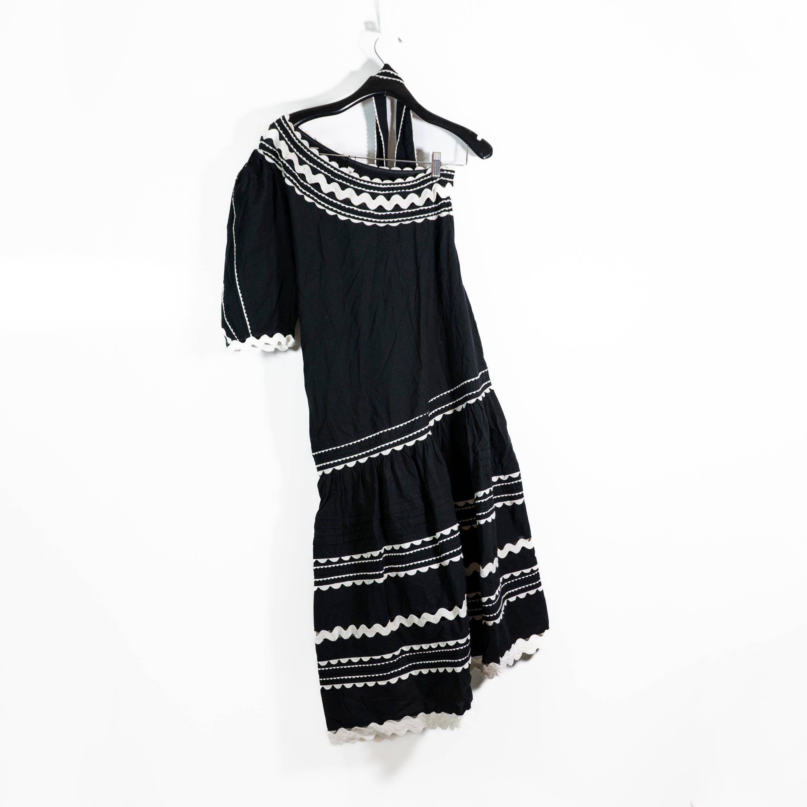 NEW Sea New York Ryleigh Ric Rac One Shoulder Cotton Pullover Midi Dress Black
