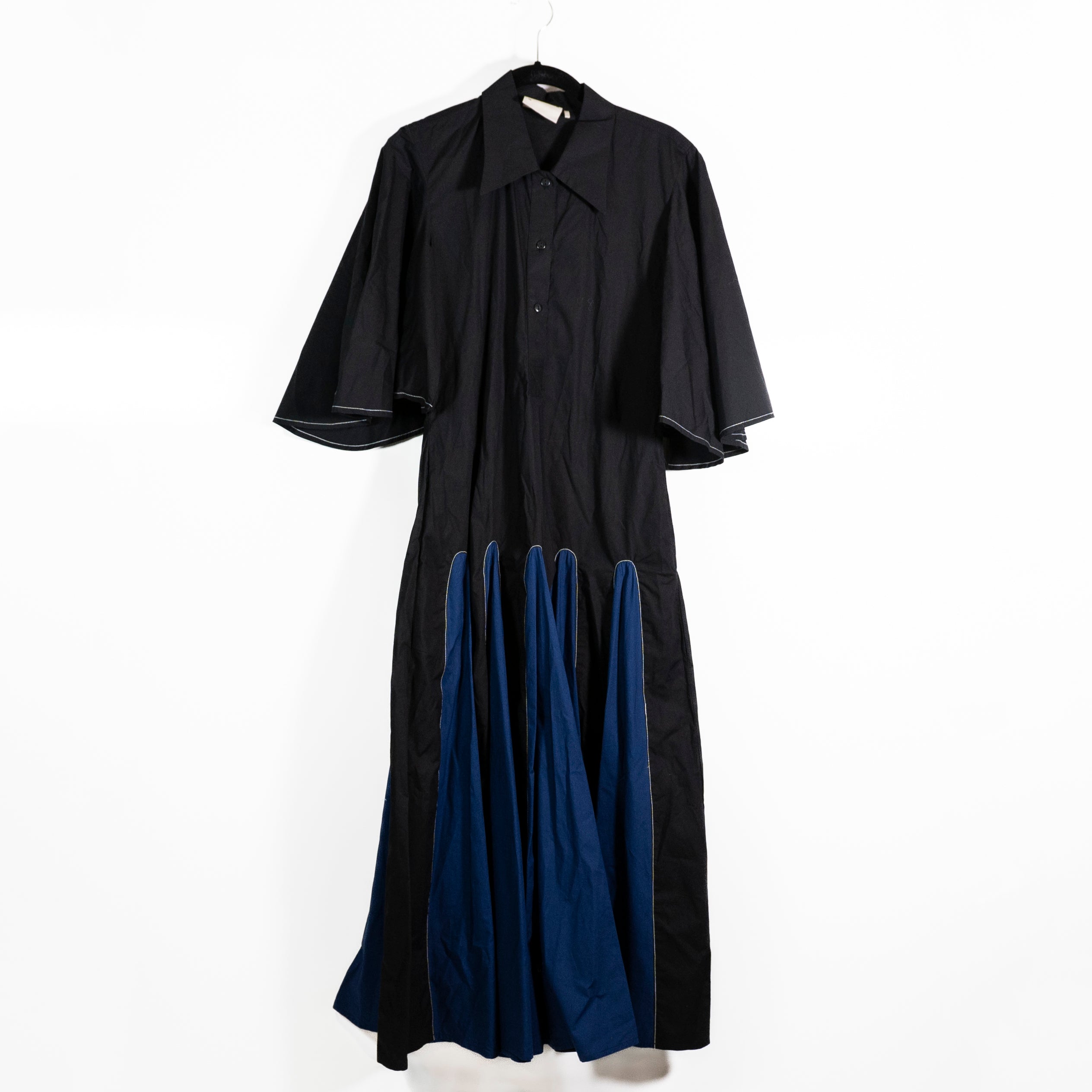 Lovebirds Talia Cotton Poplin Collared Button Front Pleated A Line Midi Dress XS
