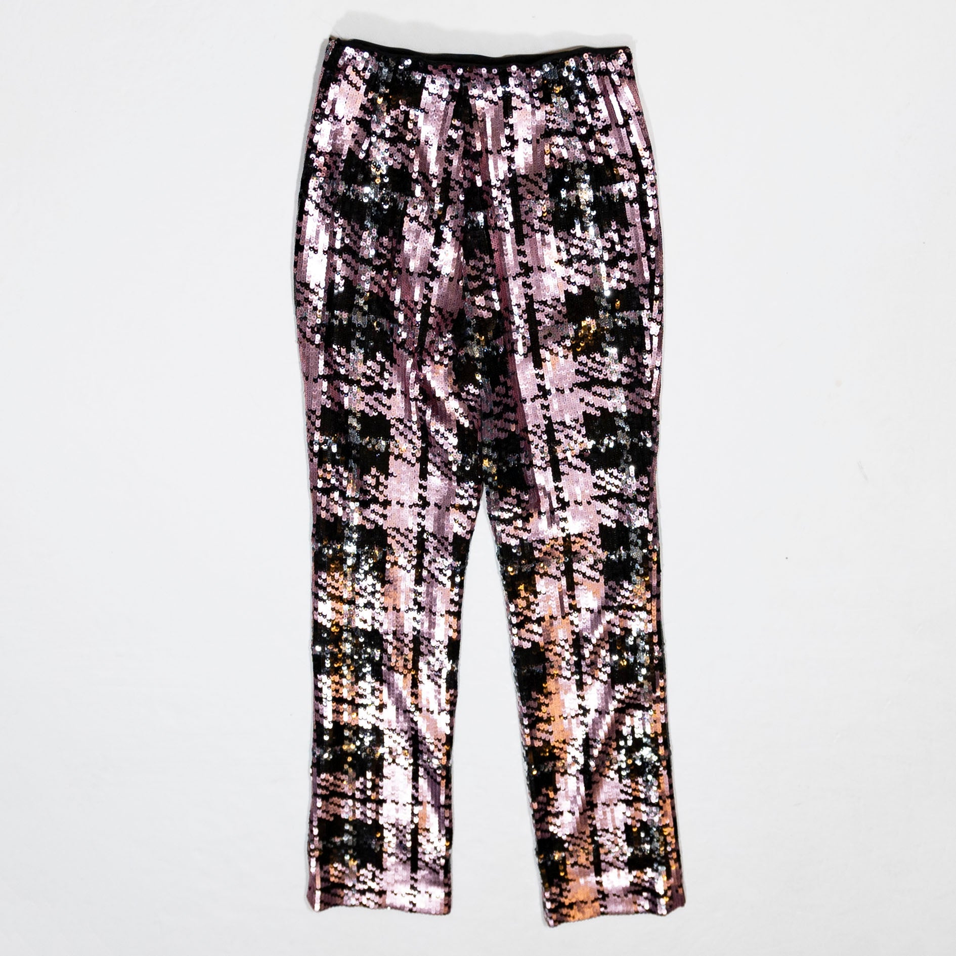 NBD Saskia Black Pink Sequin Glitter Embellished Houndstooth Crop Pants XXS