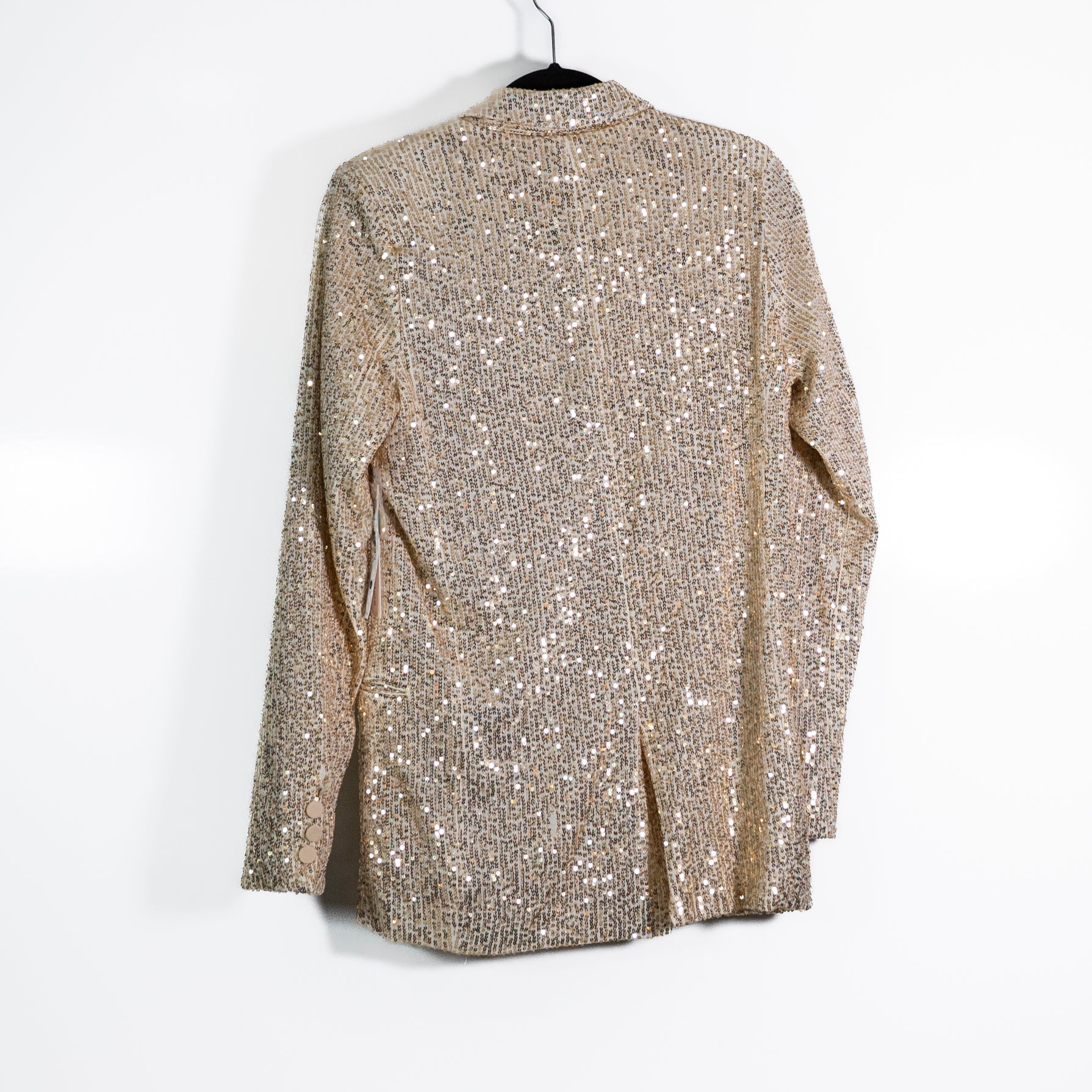 NEW Aqua Allover Sequin Sparkle Embellished Suit Jacket Blazer Champagne Gold S
