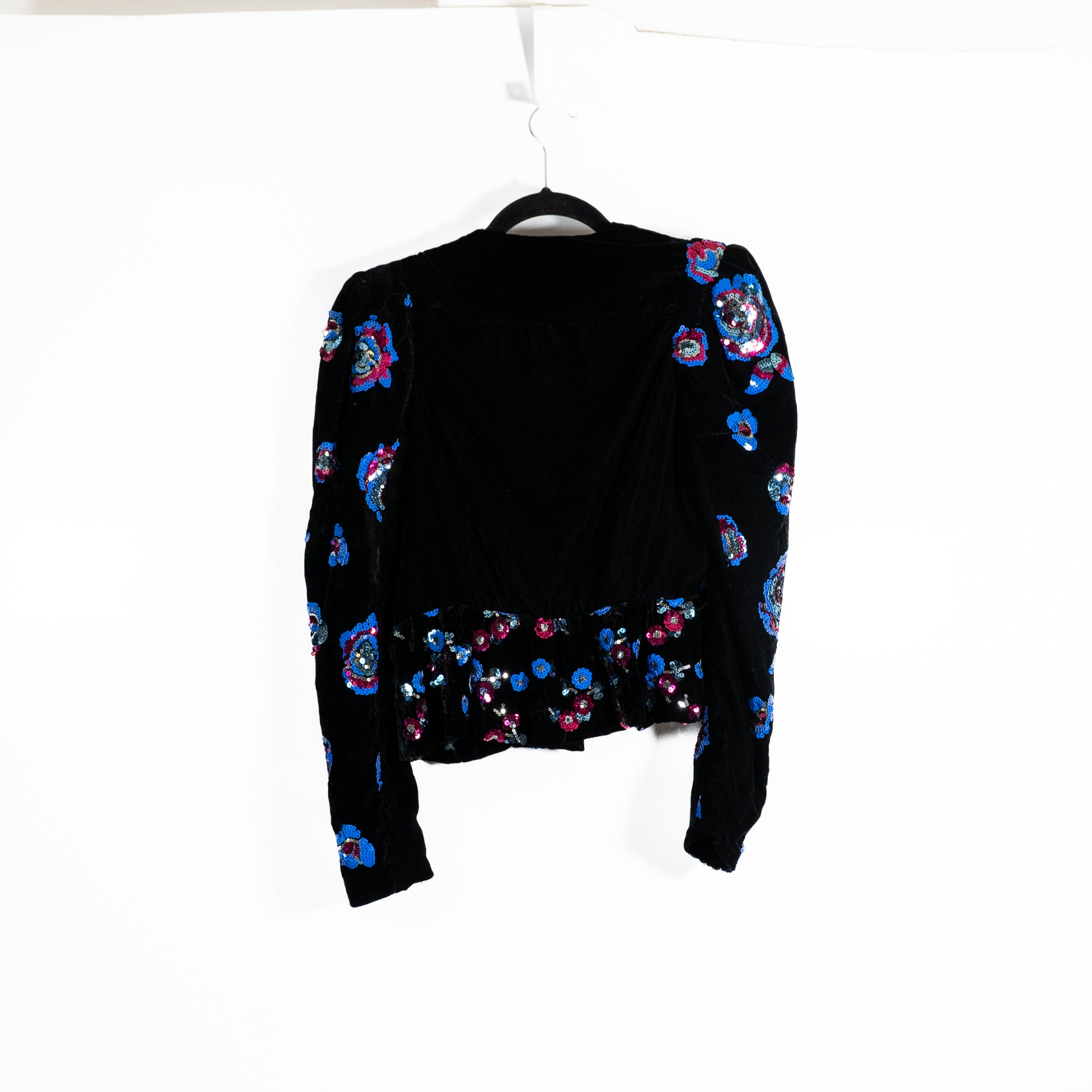 Sabina Musayev Floral Flower Sequin Sparkle Embellished Velvet Velour Jacket S