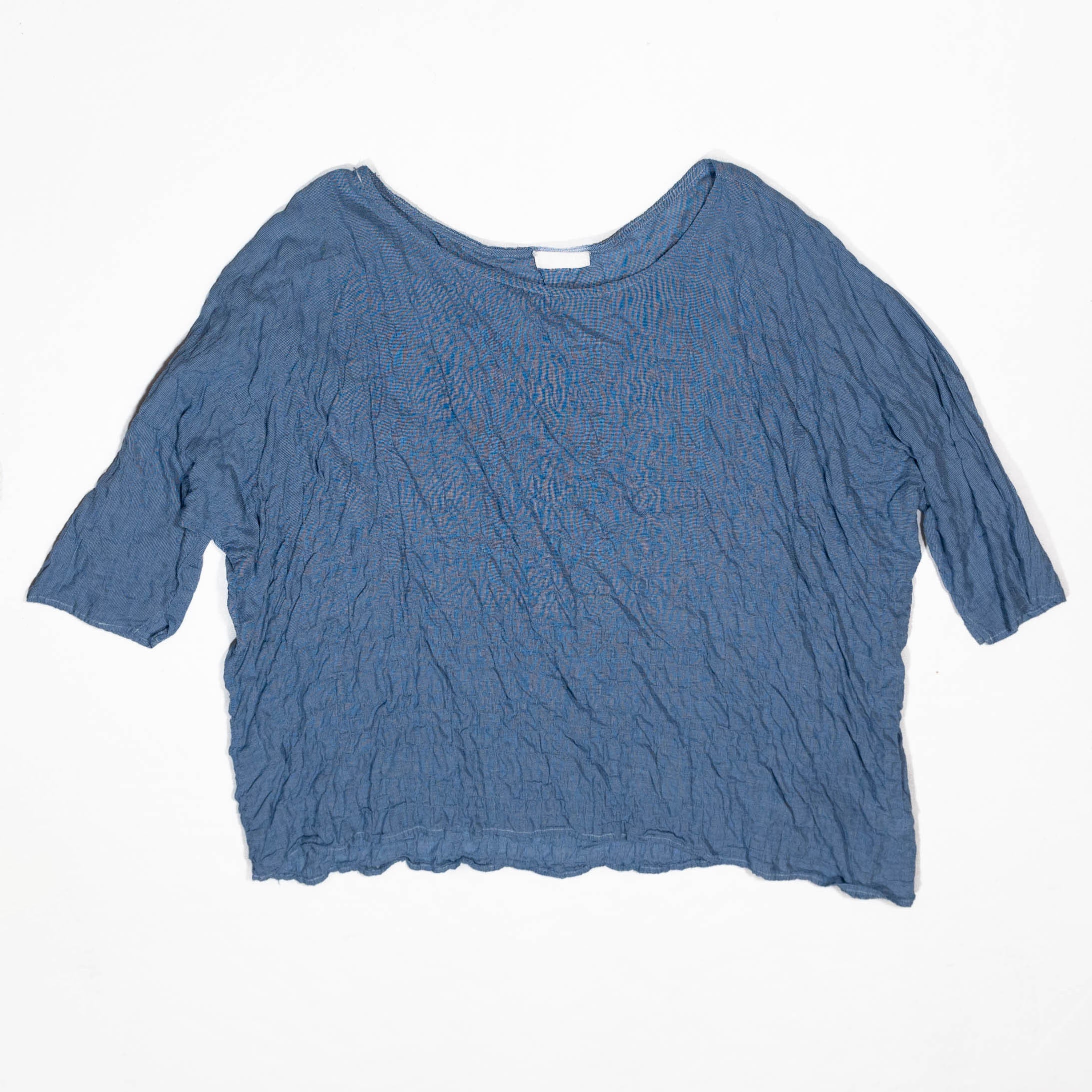 CP Shades Cotton Silk Lightweight Oversize Short Sleeve Blue Microplaid Blouse