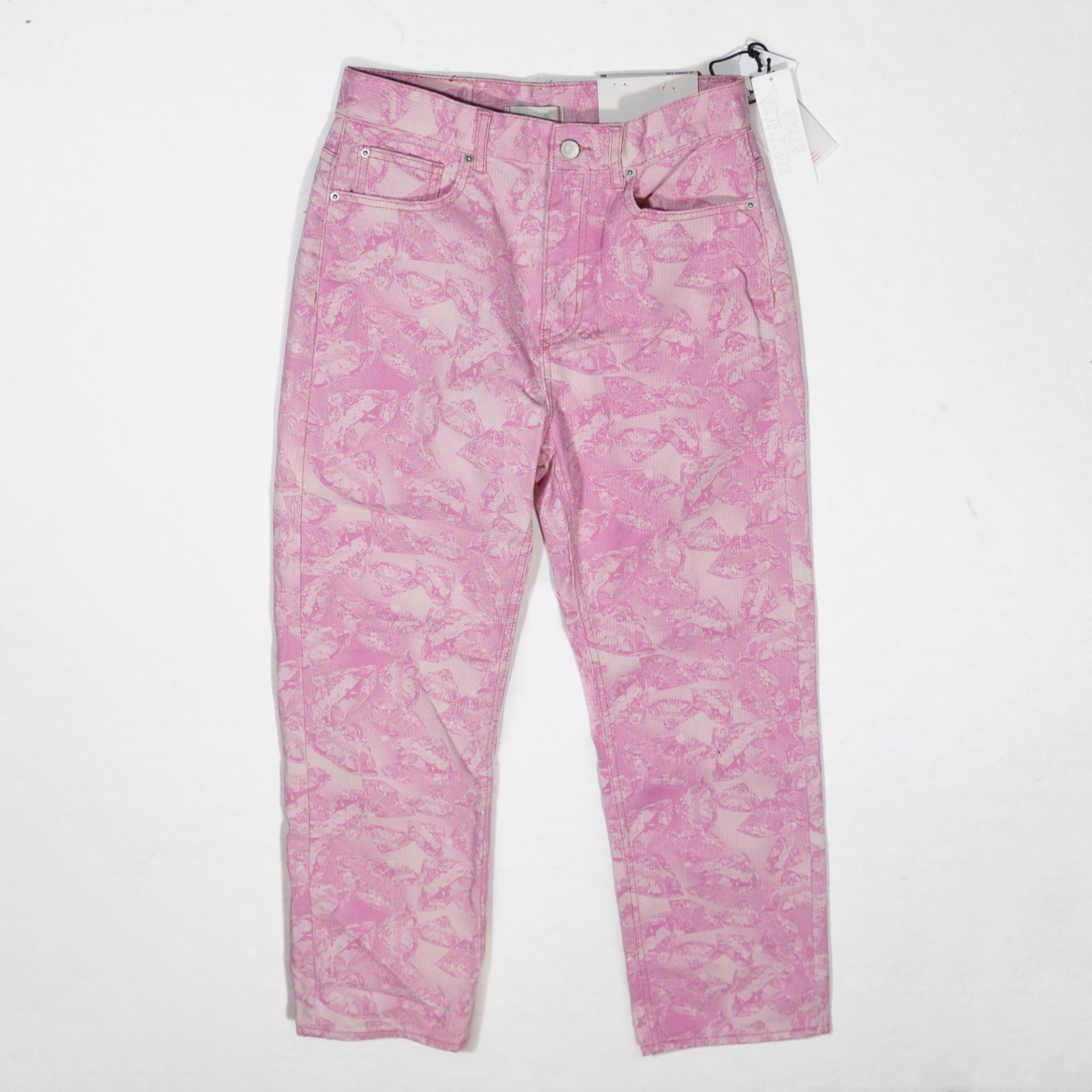 NEW Urban Outfitters BDG Cowboy Fit High Waisted Snake Print Pattern Pink Jeans