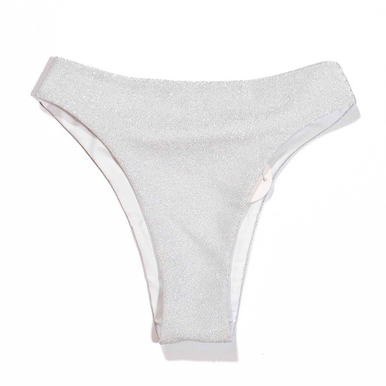 NEW Wave Babe Silver Shimmer Metallic High Cut Swim Suit Bikini Bottom Small