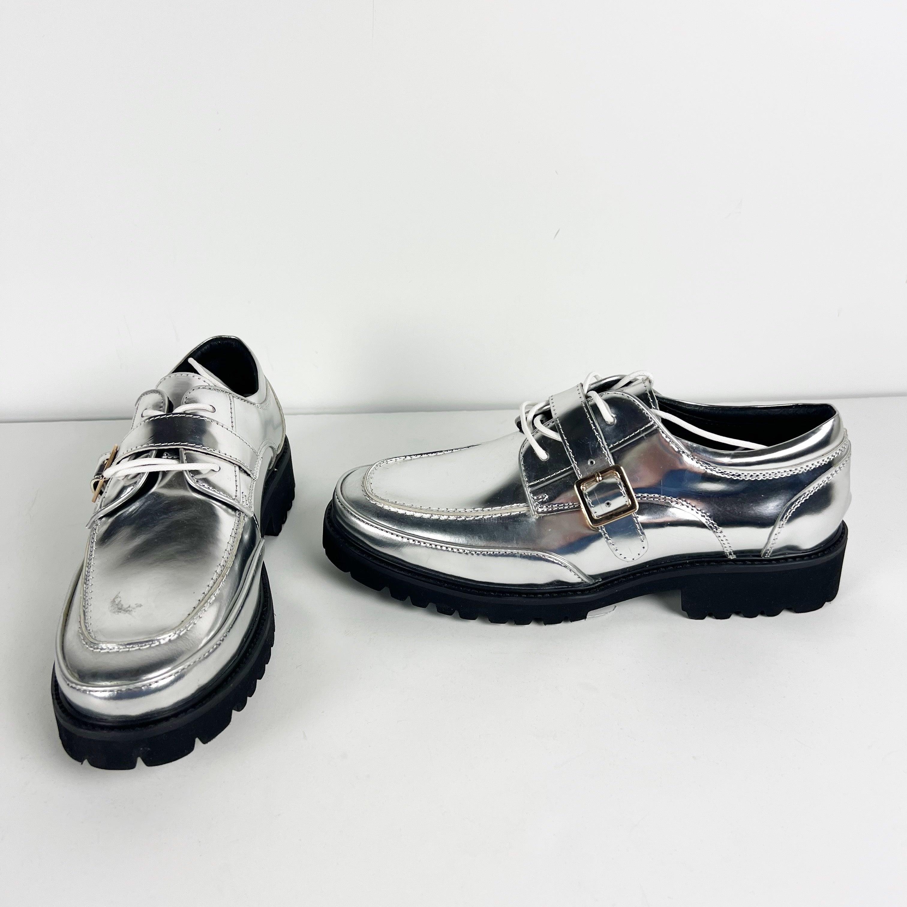 NEW Marc Nolan Women's Atlas Patent Leather Lace Up Buckle Derbys Flats Shoes 9