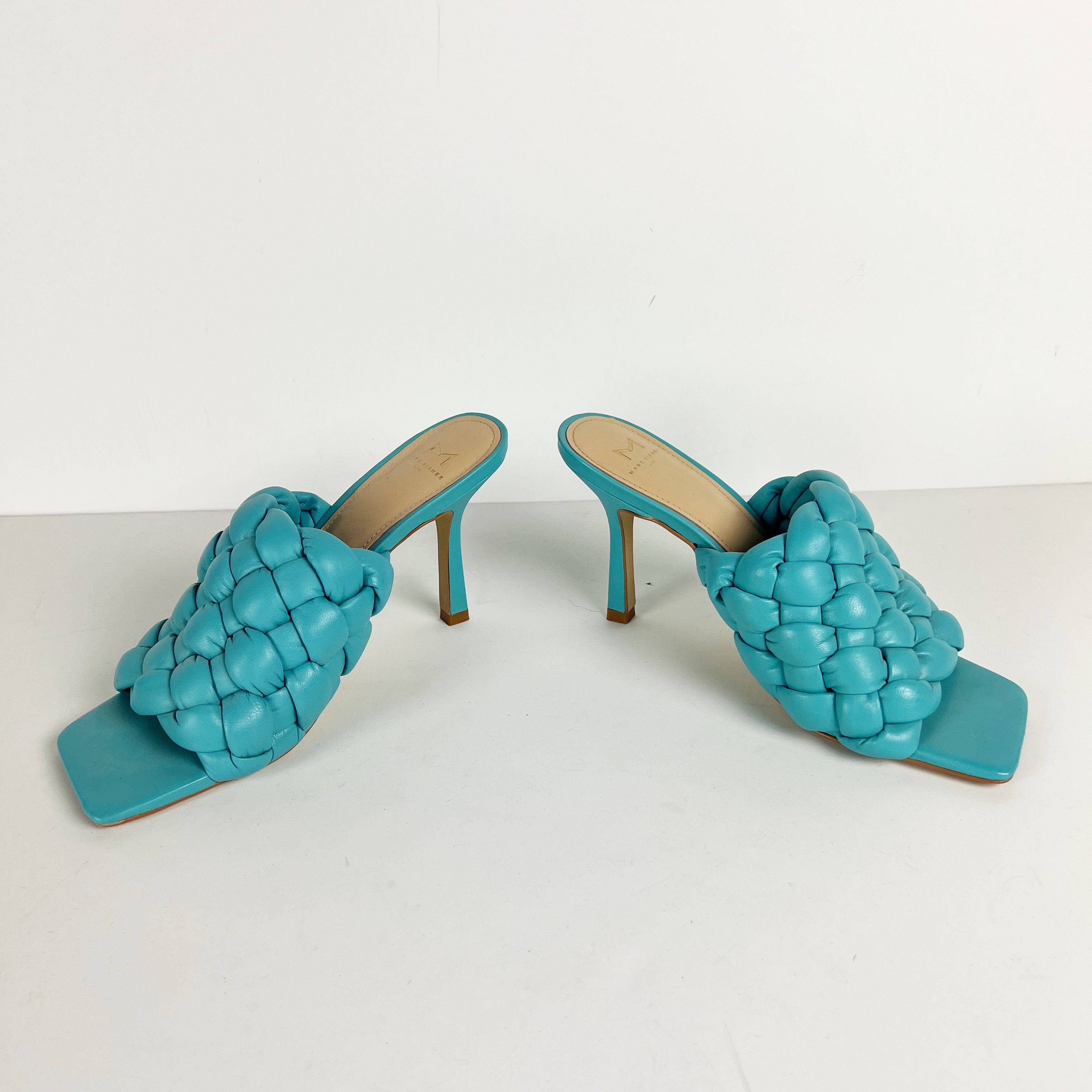 Marc Fisher Dakina Leather Braided Woven Open Toe Slip On High Heels Sandals 8.5