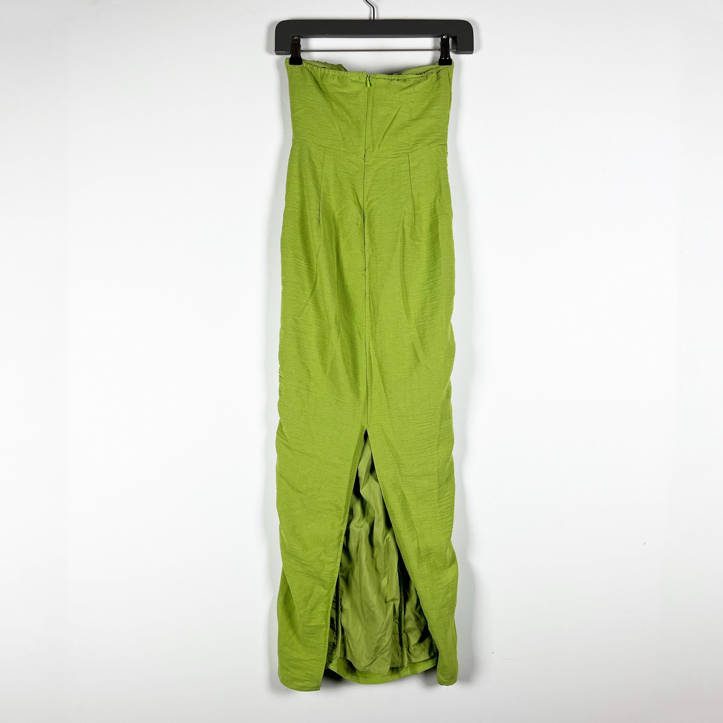Pretty Little Thing Strapless Corset Lined Ruched Draped Maxi Dress Green 0