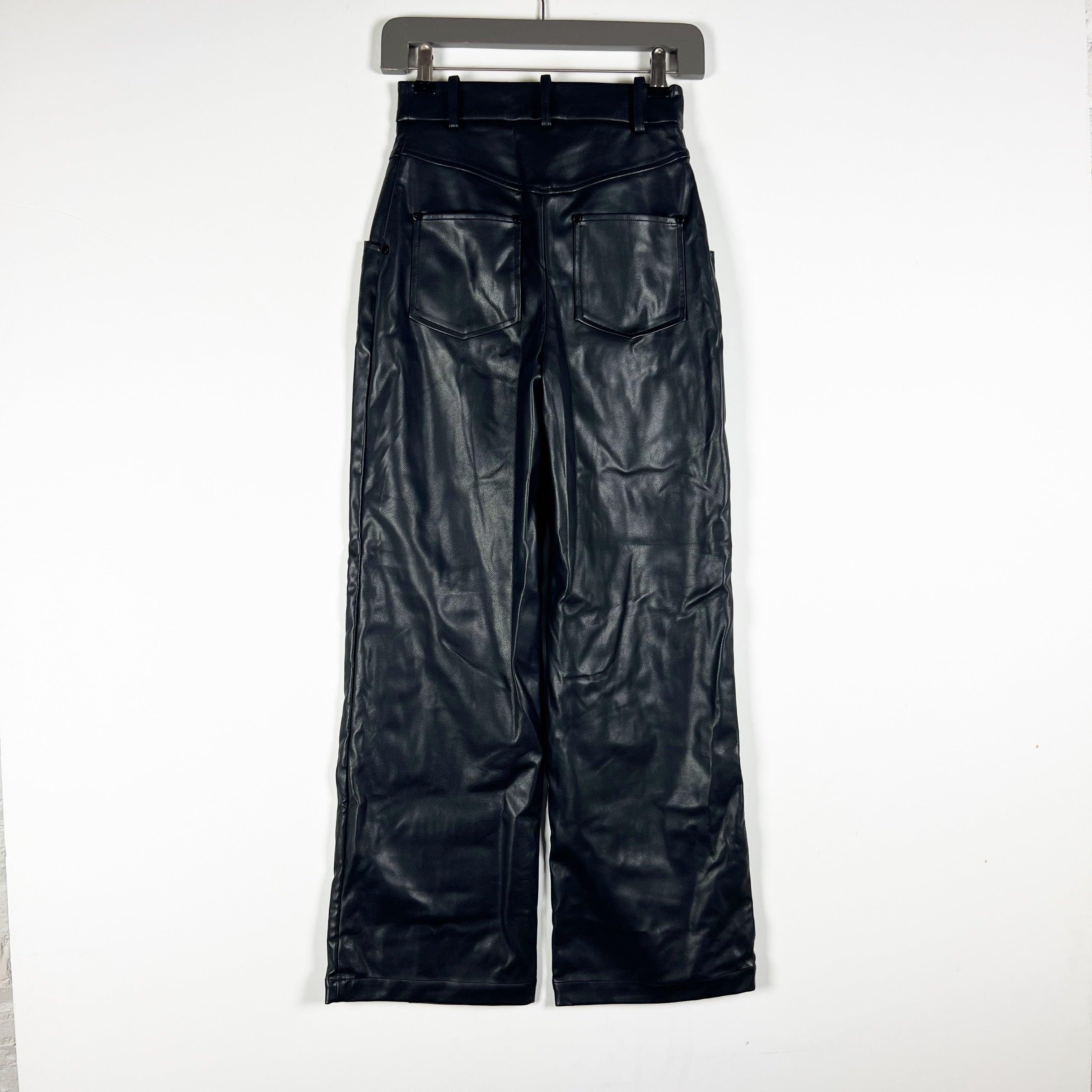 Lovers And Friends Faux Vegan Leather Wide Leg Trouser Pants Multi Black XXS