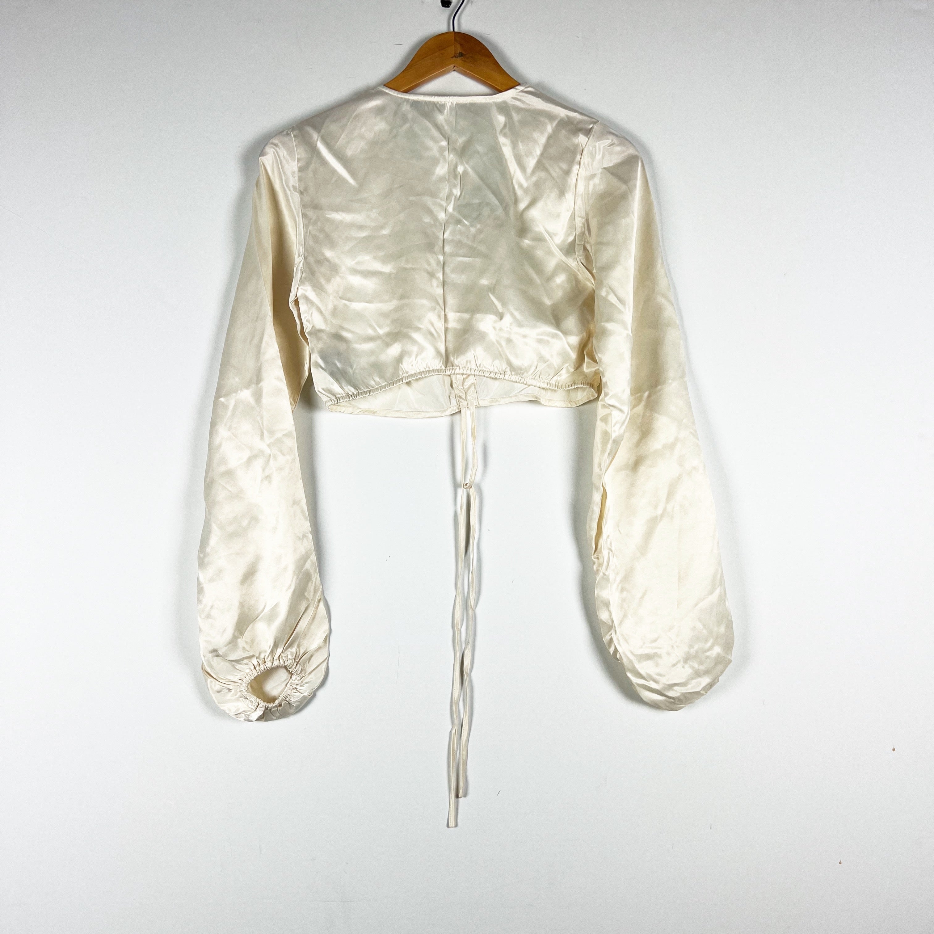 House Of Harlow 1960 x Revolve Averie Satin Ruched Satin Crop Top Blouse Ivory