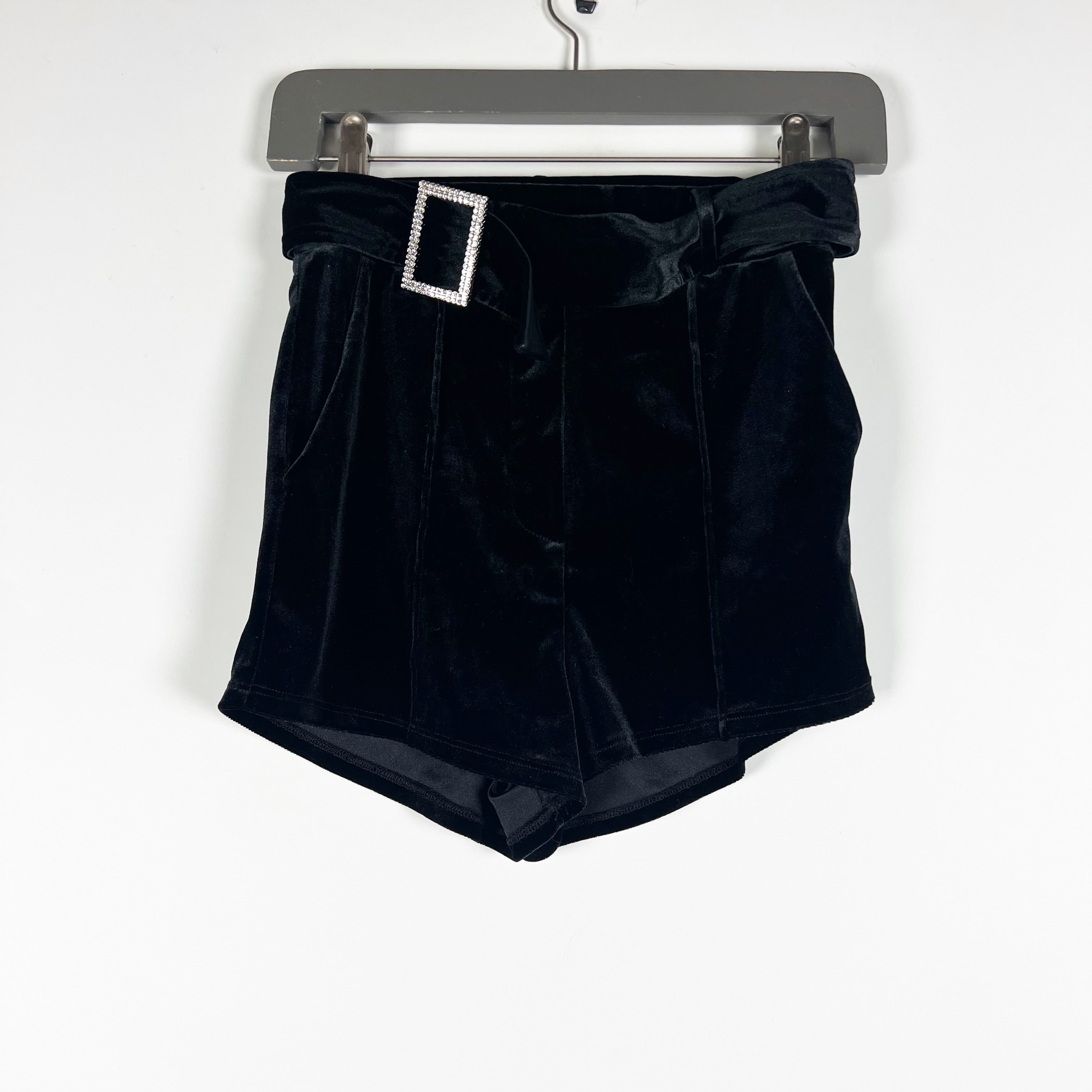 NBD Percy High Rise Velvet Velour Crystal Rhinestone Buckle Mini Hot Shorts XS