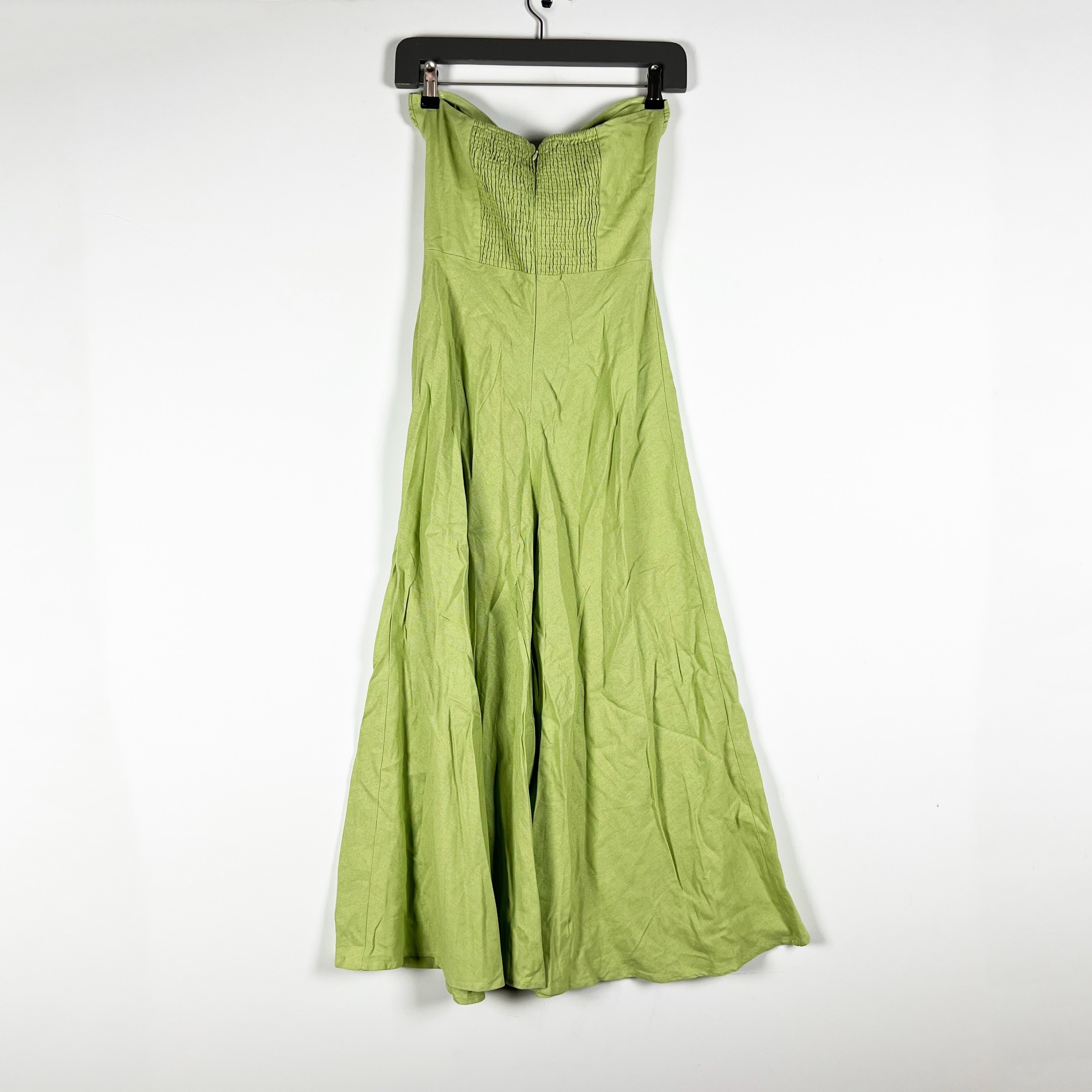 Petal & Pup Rosetta Cotton Linen Woven Strapless A Line Midi Dress Olive Green 2