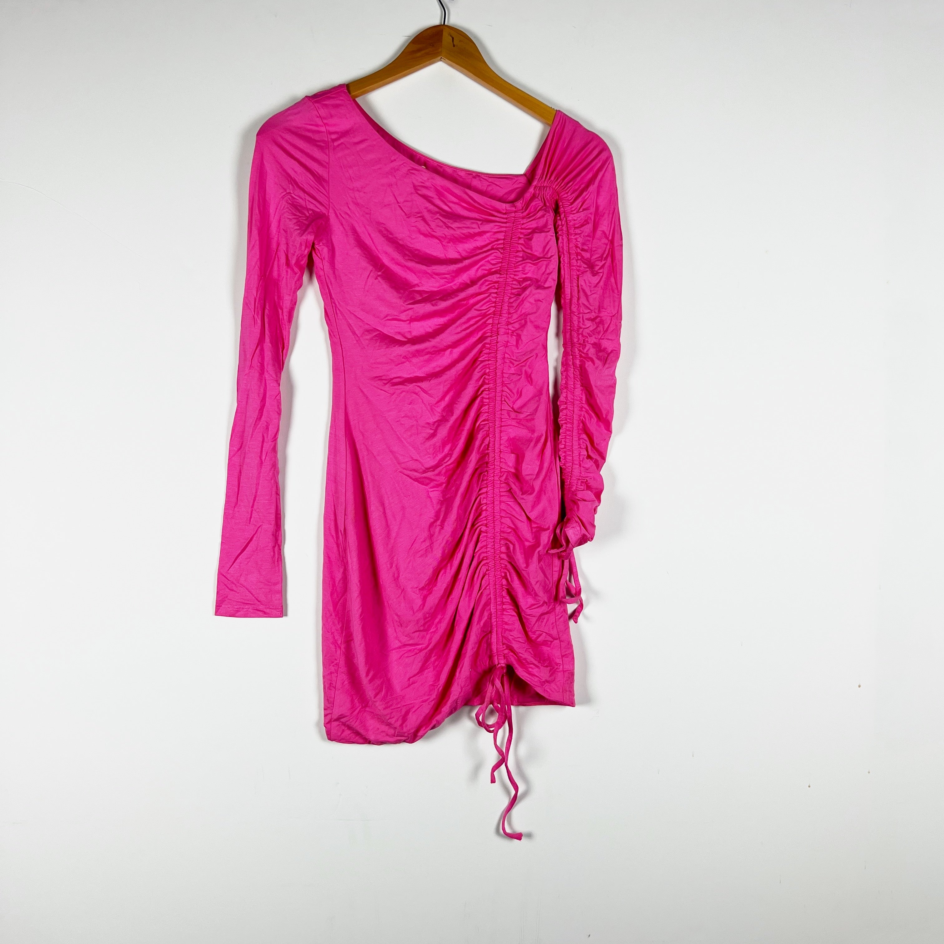 Camila Coelho Lena Bamboo Stretch Jersey Knit Ruched Bodycon Mini Dress Pink XXS