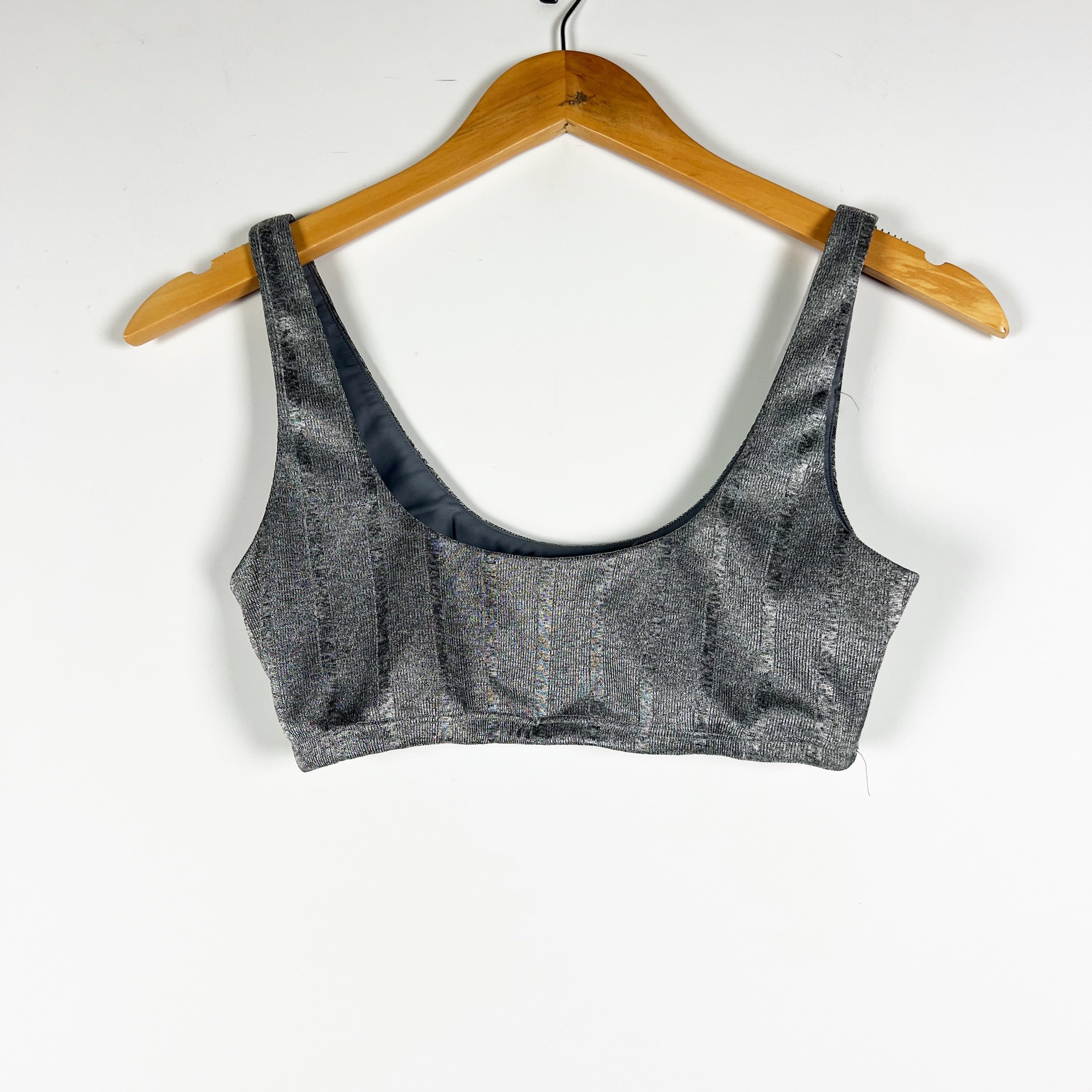 NBD Lida Heathered Gray Silver Stripe Print Scoop Neck Sleeveless Crop Tank Top