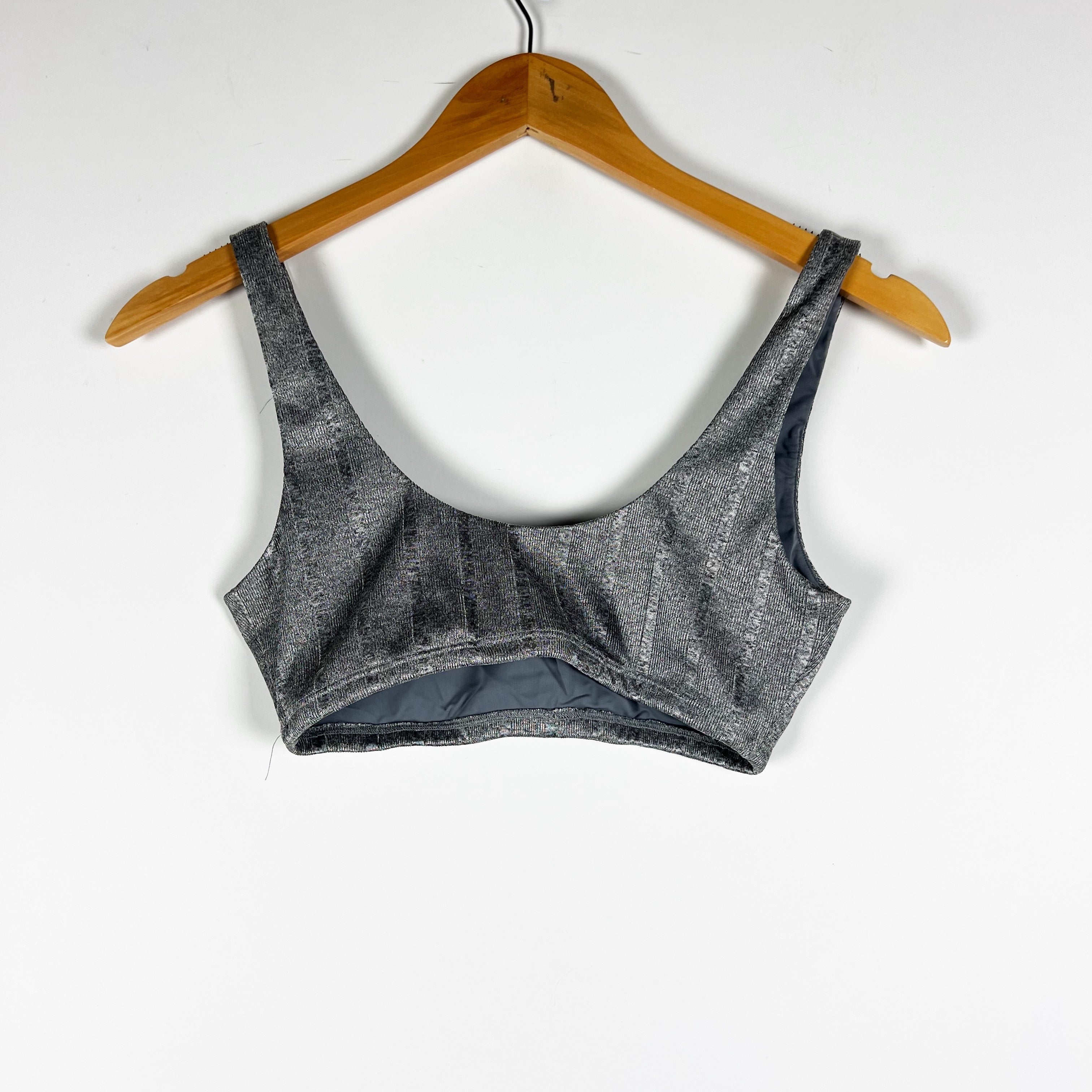 NBD Lida Heathered Gray Silver Stripe Print Scoop Neck Sleeveless Crop Tank Top