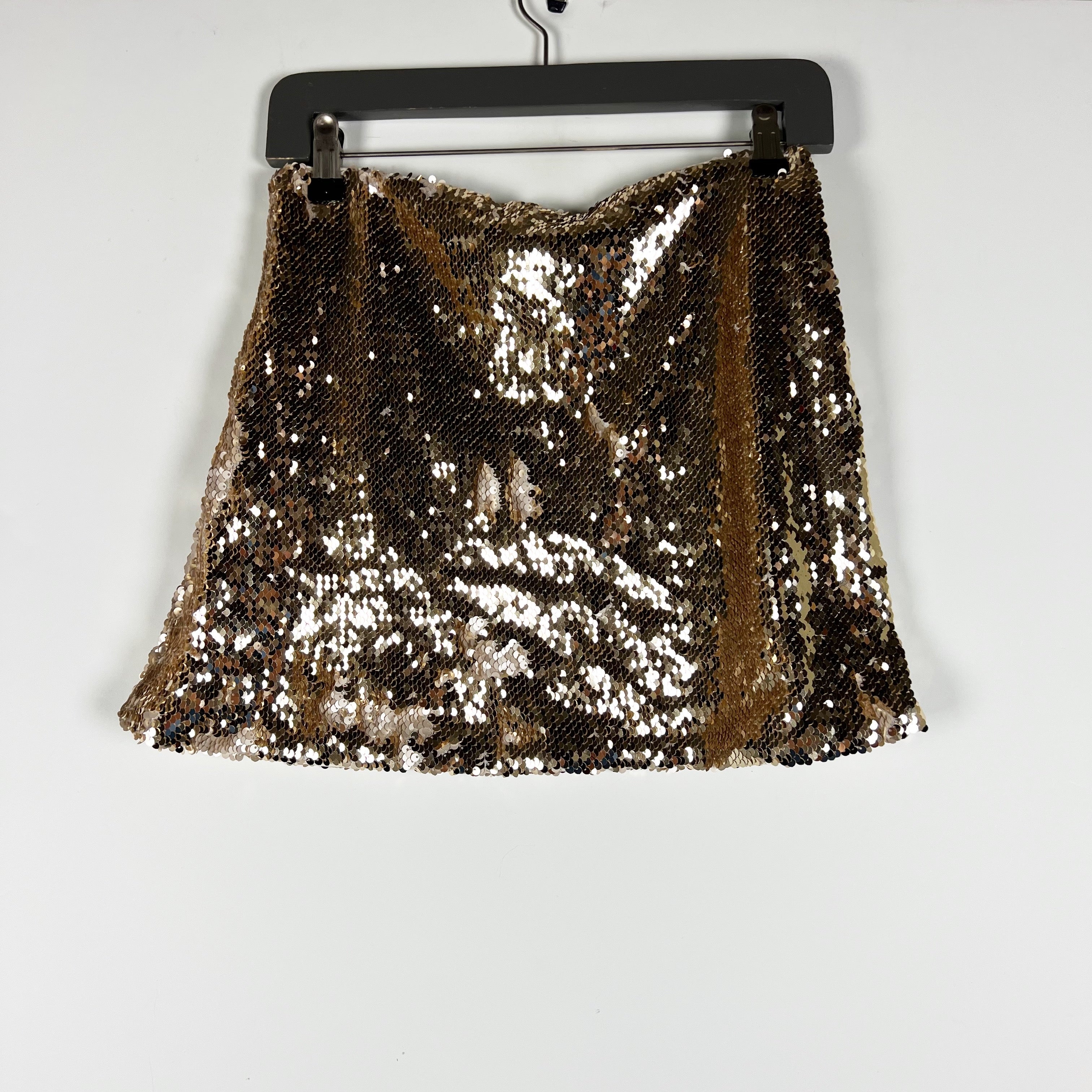 Lulus Live In The Spotlight Gold Metallic Sparkle Sequin Embellished Mini Skirt