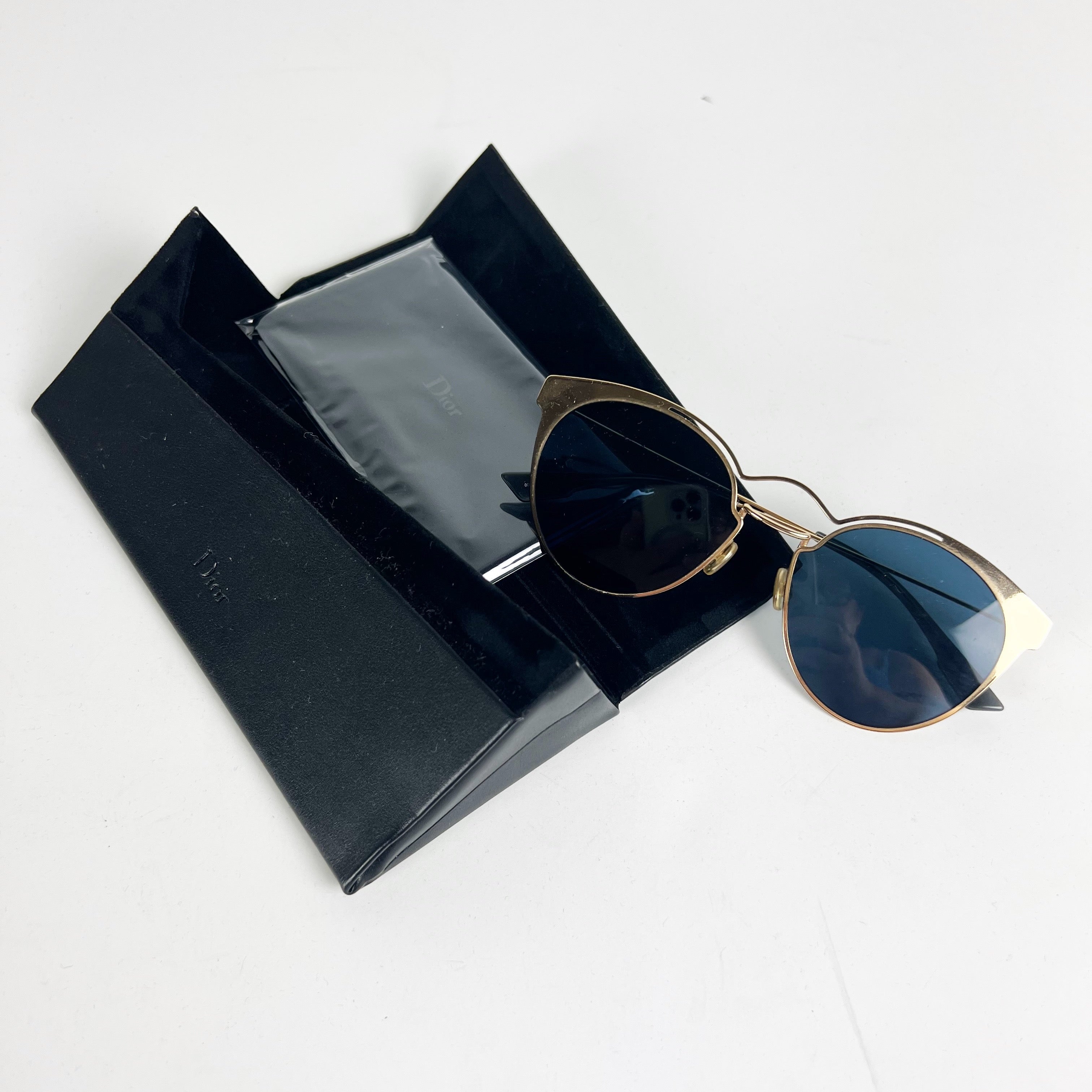 Christian Dior Women's Nebula Cat Eye Round Lenses Blue Gold Sunglasses