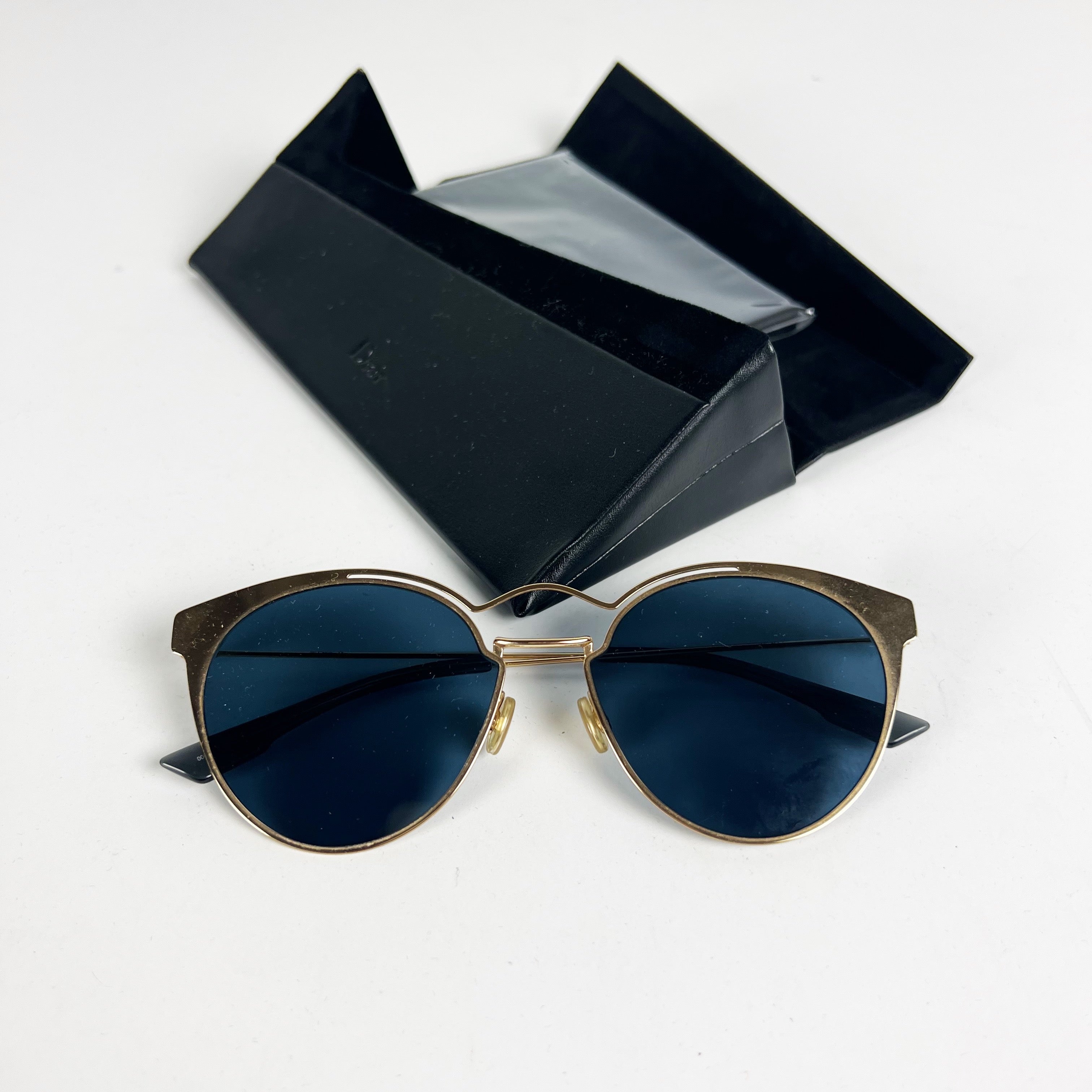 Christian Dior Women's Nebula Cat Eye Round Lenses Blue Gold Sunglasses