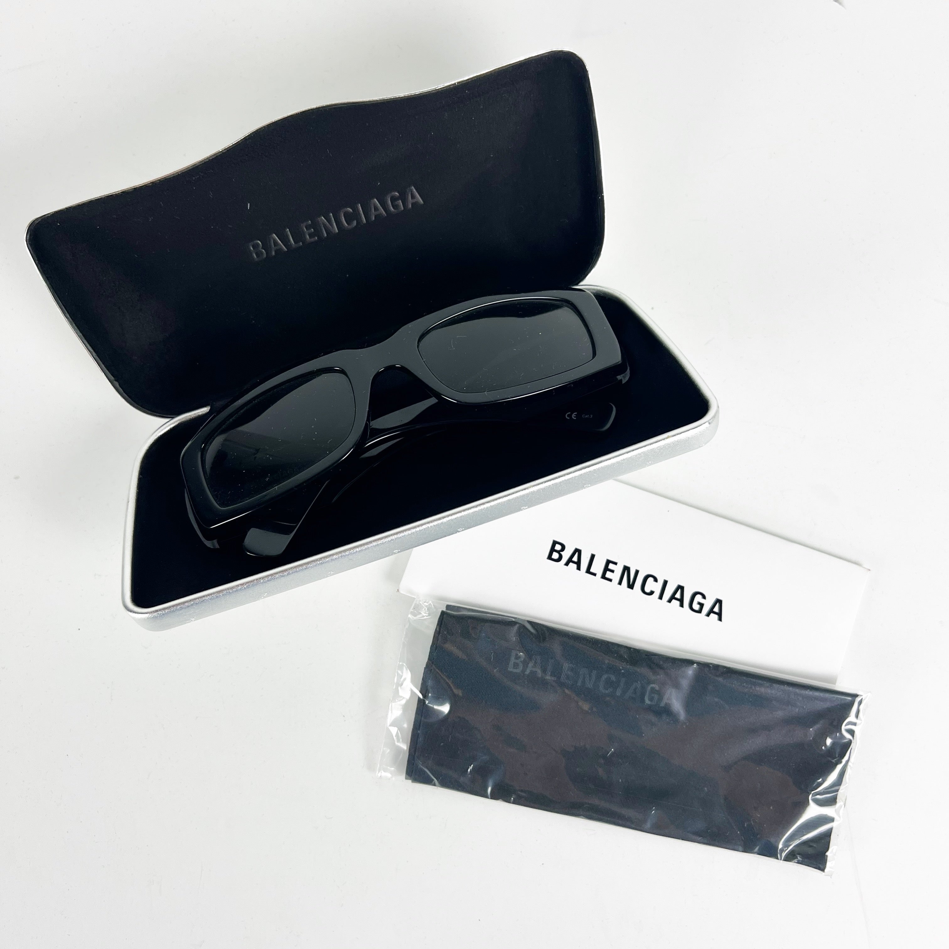 Balenciaga Women's Made In Italy Black BB0071S Rectangle Frame Sunglasses