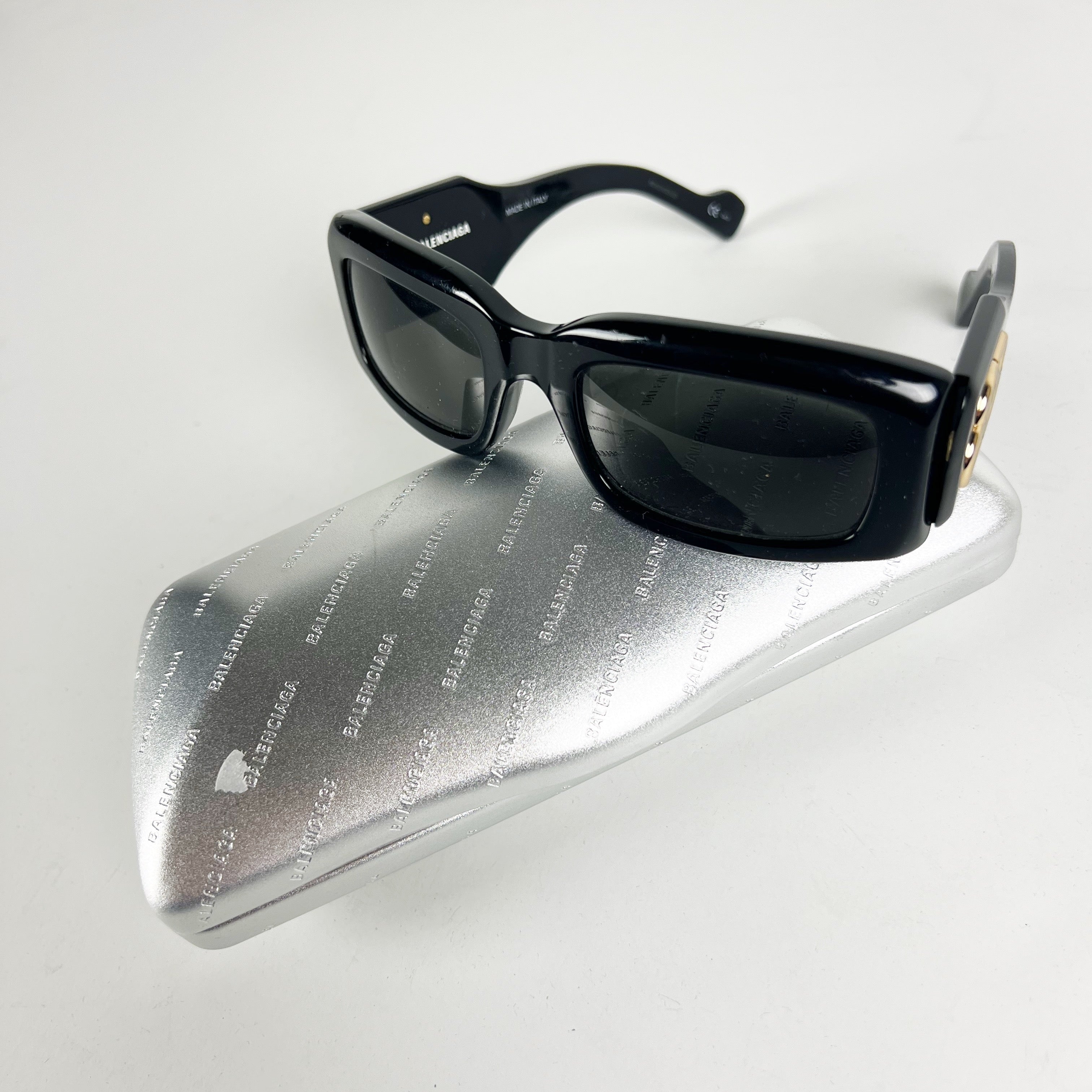 Balenciaga Women's Made In Italy Black BB0071S Rectangle Frame Sunglasses