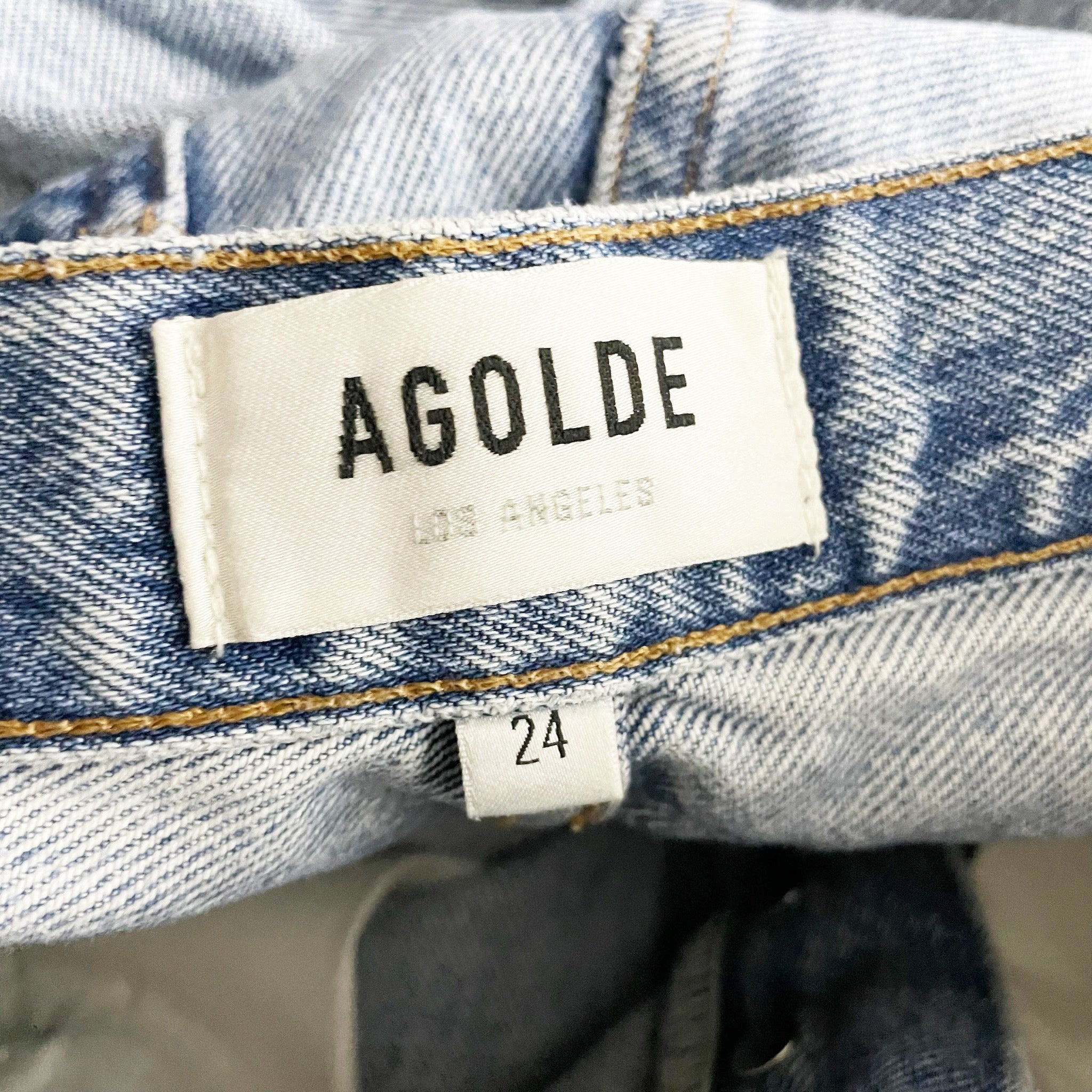 Agolde Mid Rise Cotton Straight Leg Fray Raw Edge Hem Denim Jeans Blue 24