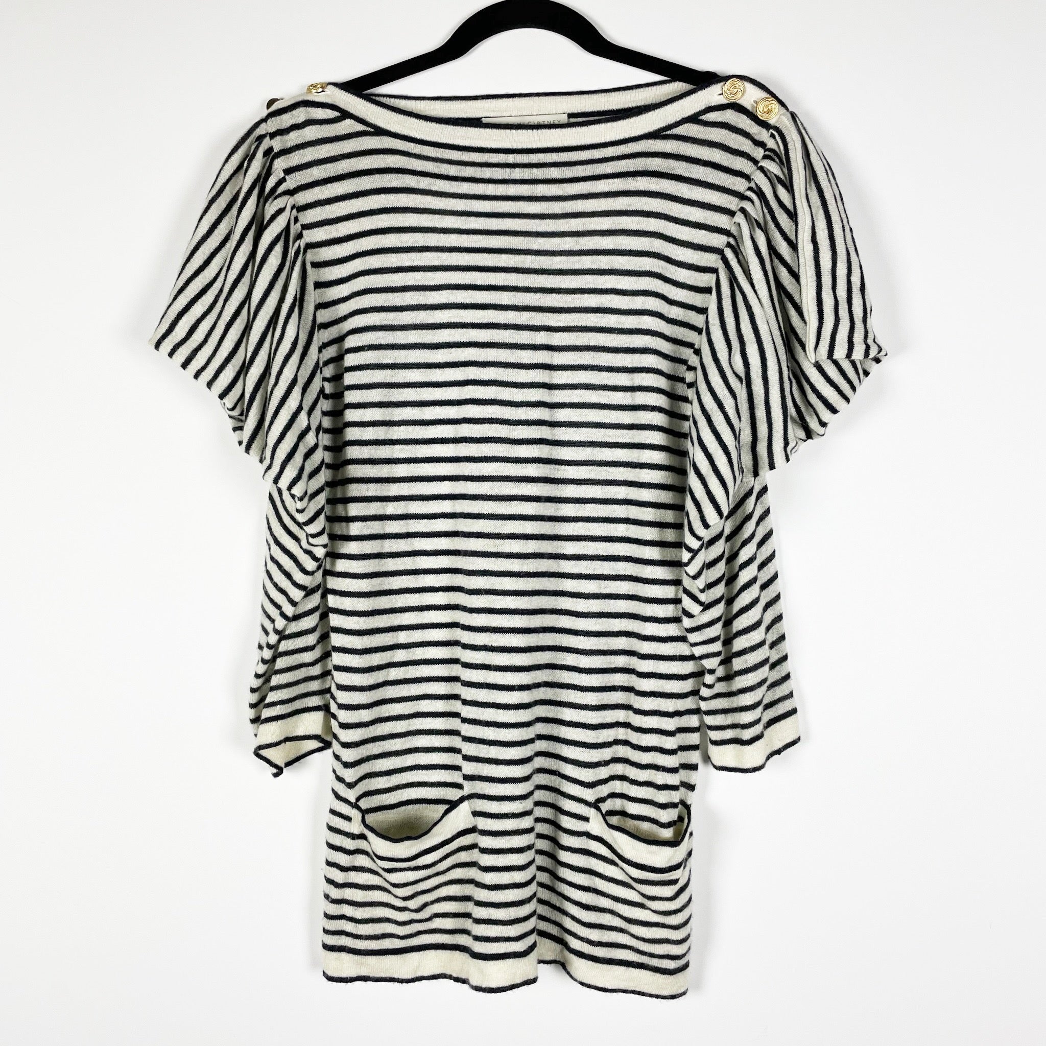Stella McCartney Cashmere Linen Knit Ruffle Oversize Sleeve Stripe Sweater 38