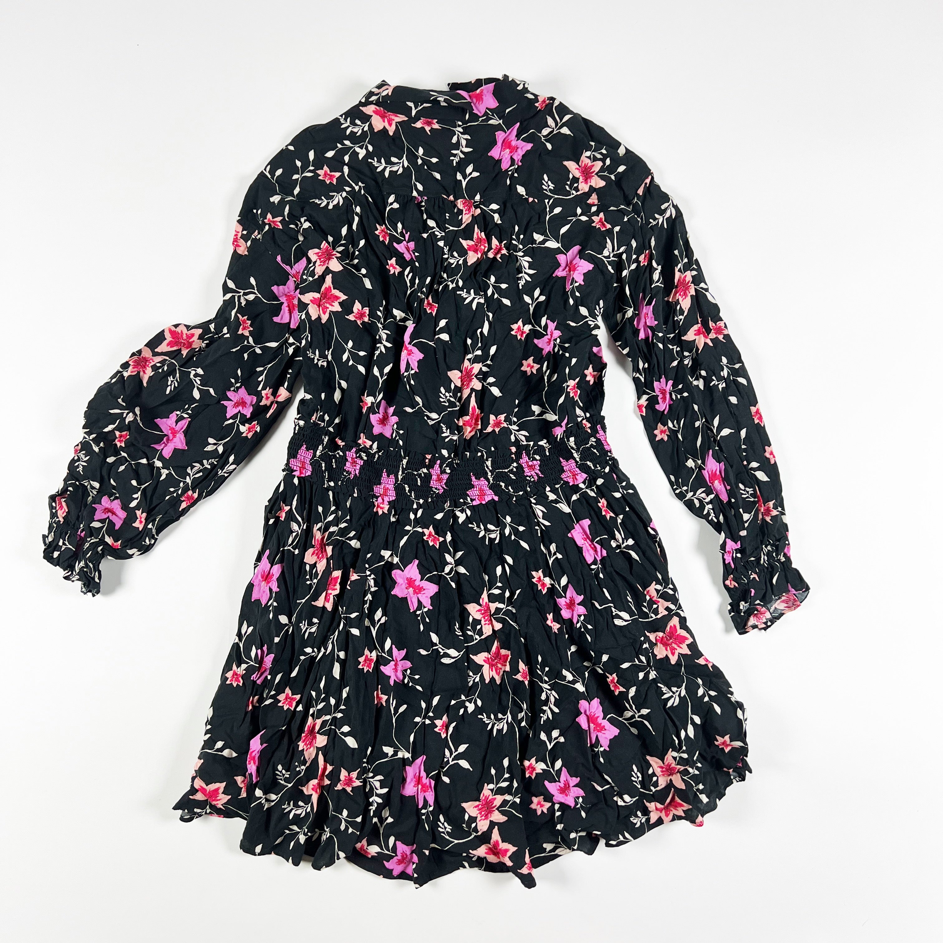 Free People Lighten Up Floral Print Pattern Long Sleeve Minidress In Black Combo