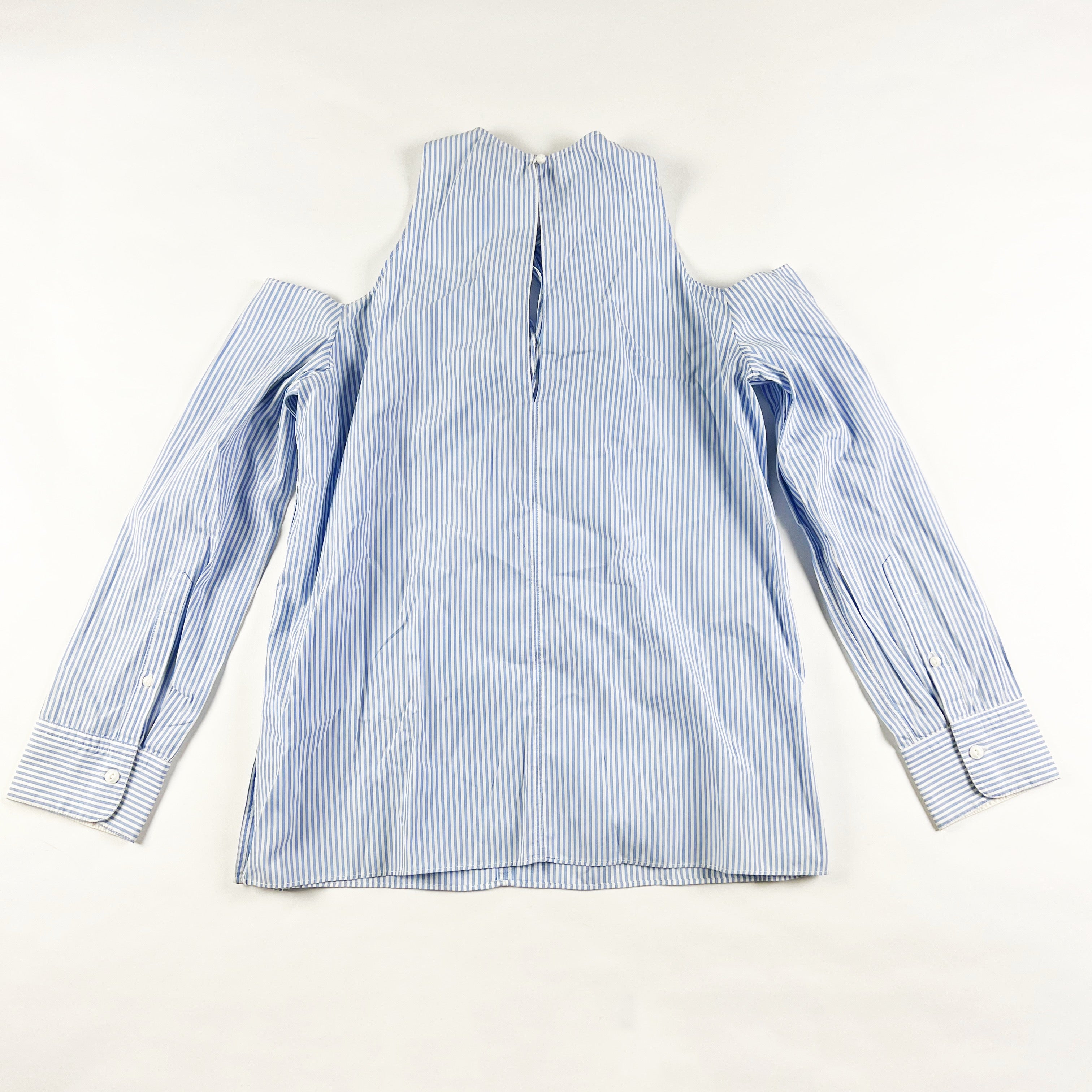 Rag & Bone Cotton Poplin Blue White Pinstripe Cut Out Long Sleeve Blouse Shirt M