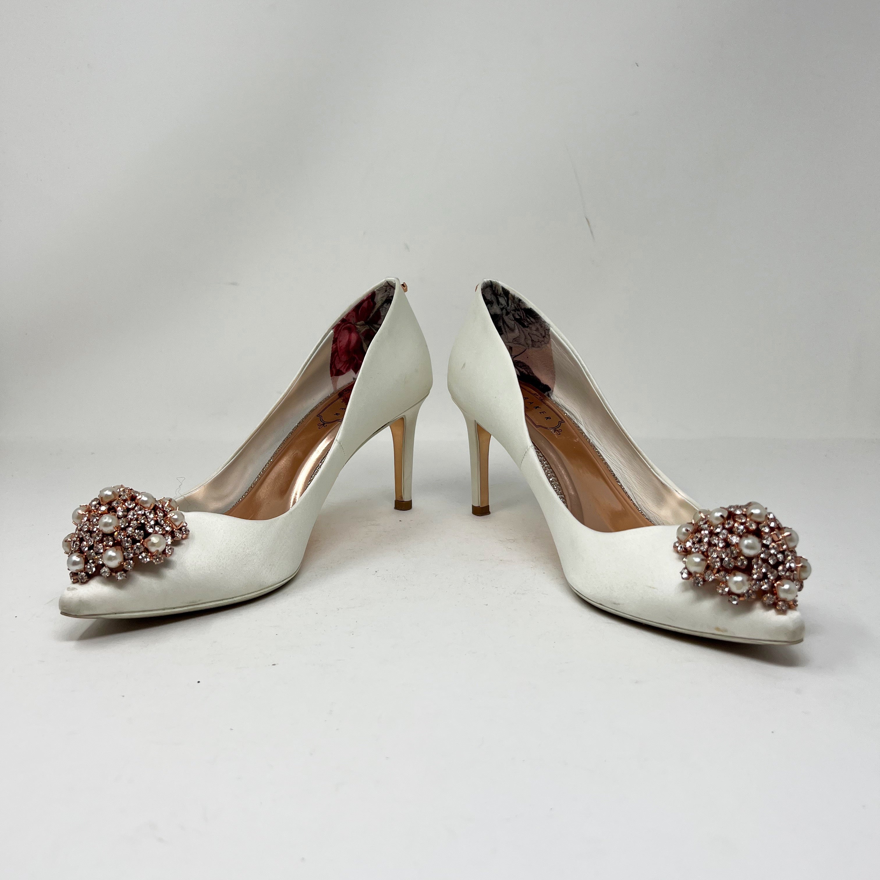 Ted Baker Dahrlin Pearl Jewel Crystal Satin Embellished Pointed Toe Pump Heels