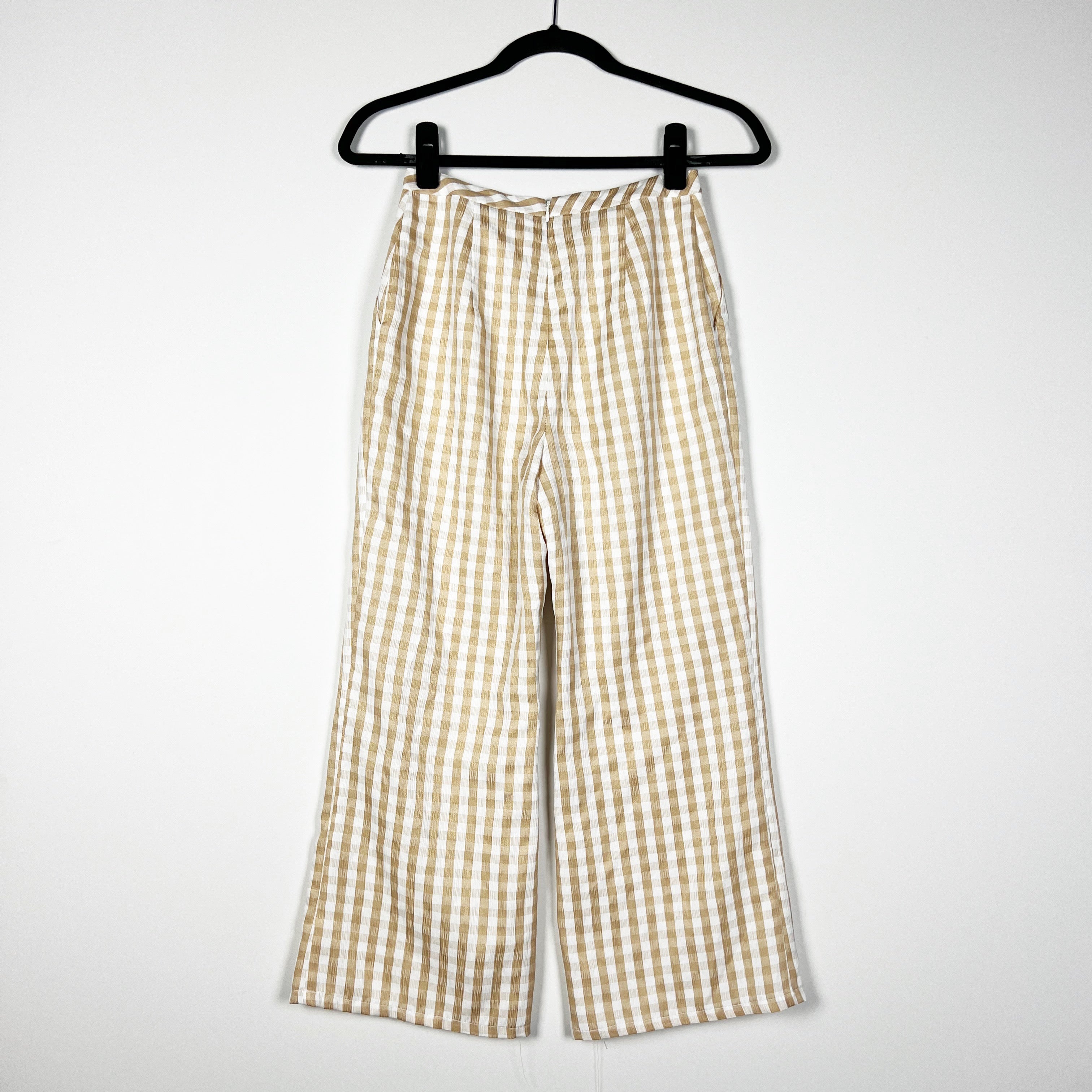 Majorelle Theo Gingham Check Print Pattern Tassel Tie Crop Straight Leg Pants XS