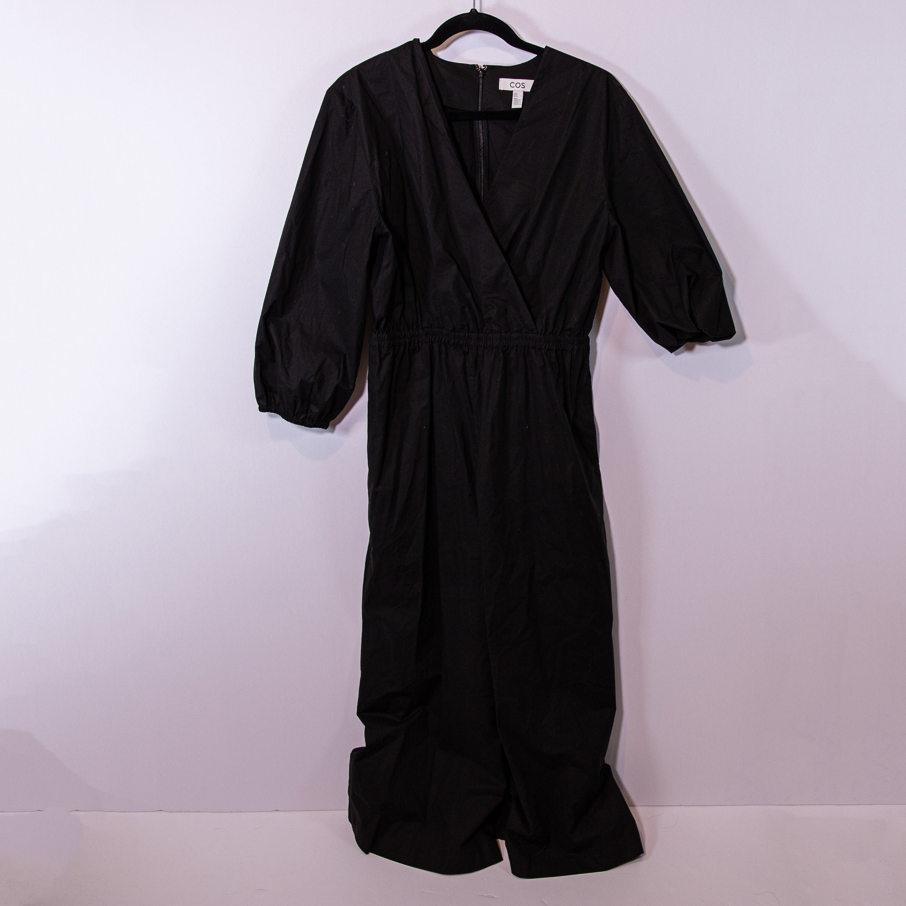 COS Cotton Poplin Wide Leg V Neck Half Puff Sleeve Jumpsuit Jumper Black 10